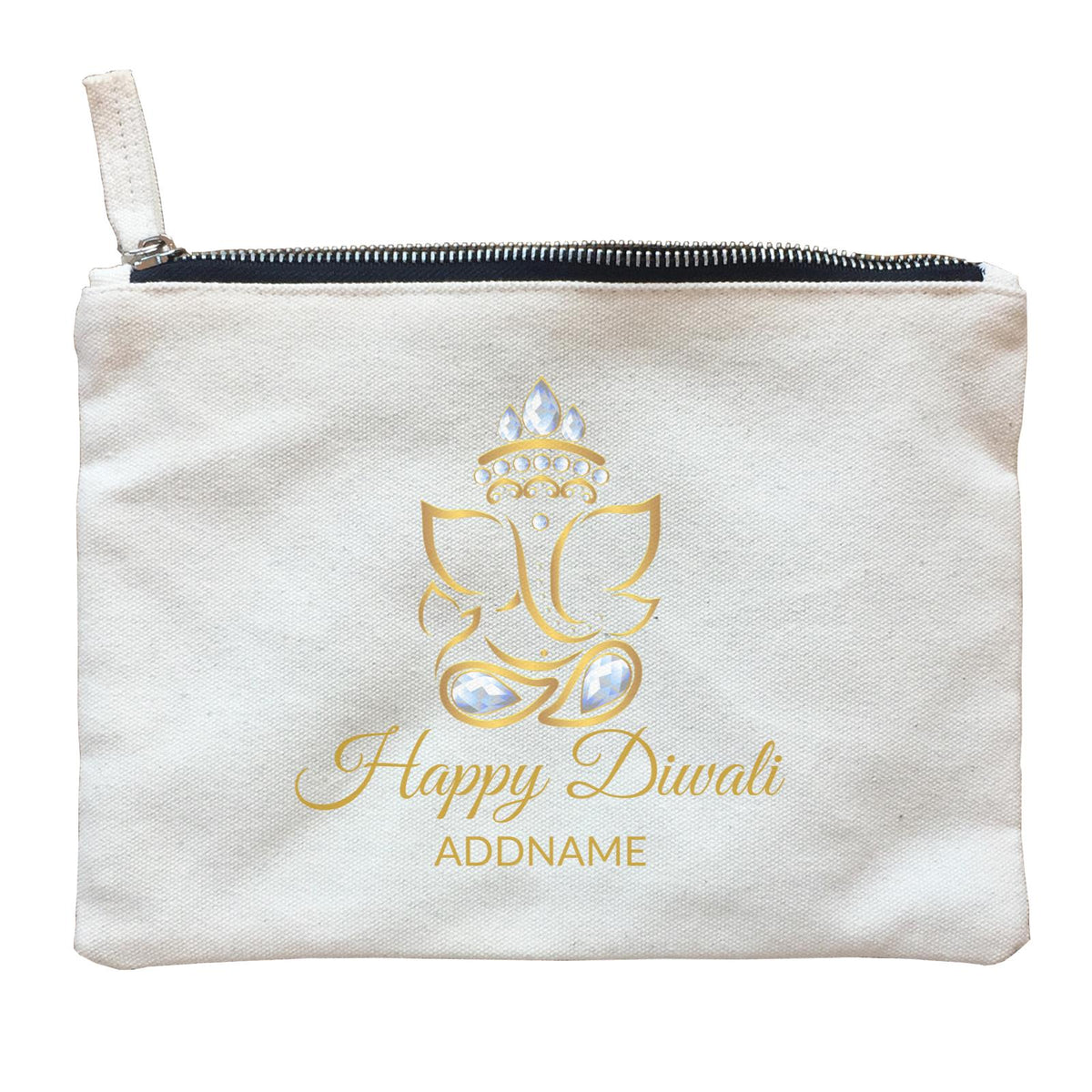 Happy Diwali with Ornamental Ganesha Addname Zipper Pouch