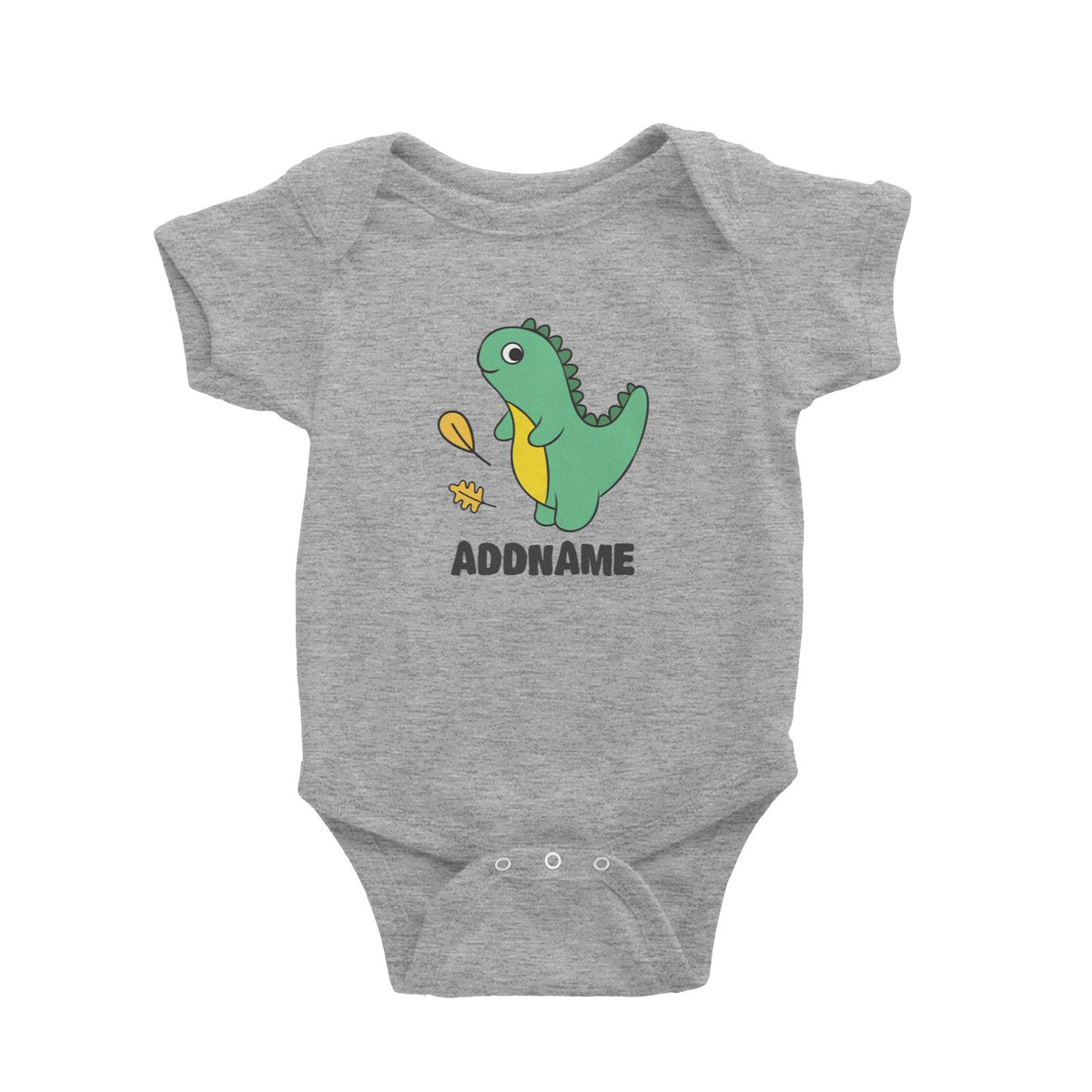 Super Cute Dinosaur With Yellow Leaves Baby Romper