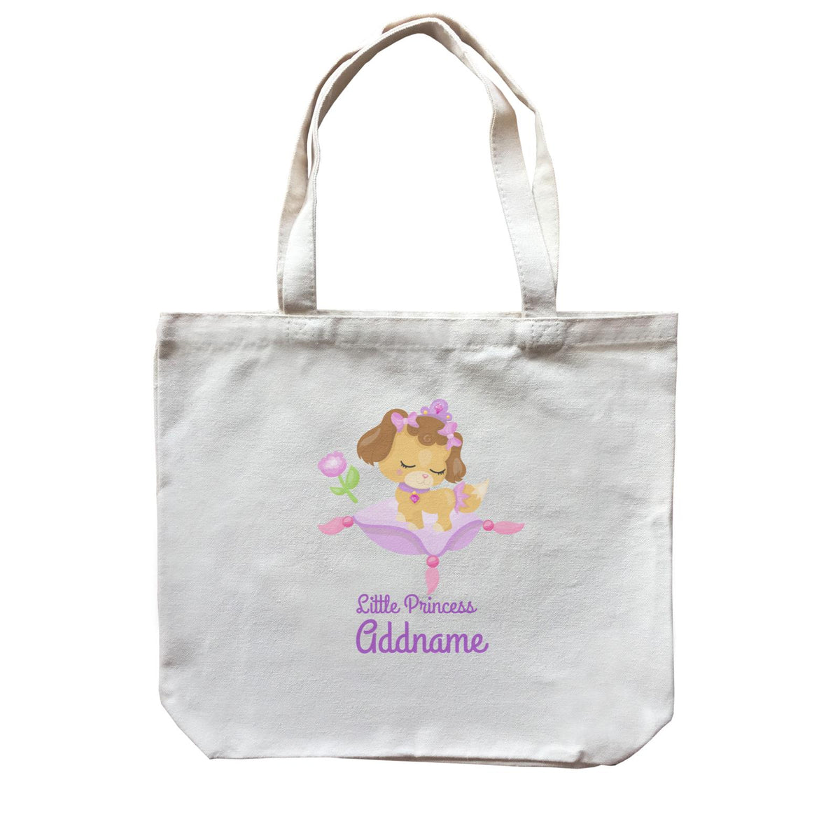 Little Princess Pets Dog On Pillow Addname Canvas Bag