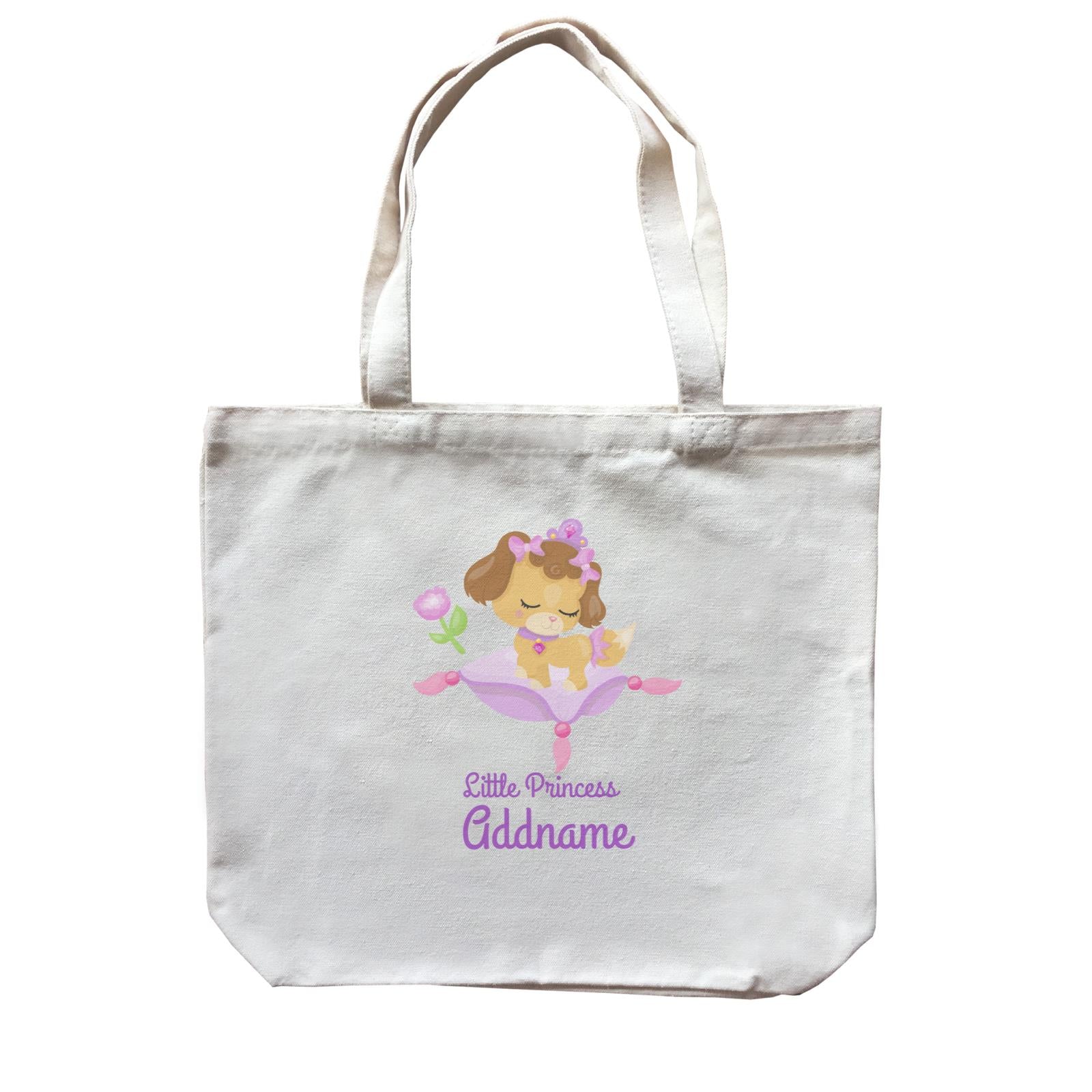 Little Princess Pets Dog On Pillow Addname Canvas Bag