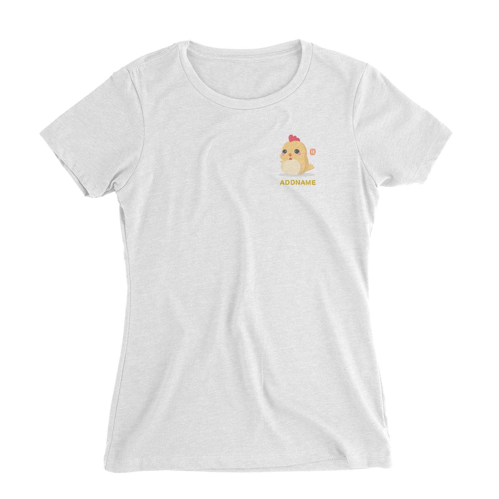 Chinese New Year Cute Twelve Zodiac Animals Pocket Chicken Addname Women Slim Fit T-Shirt