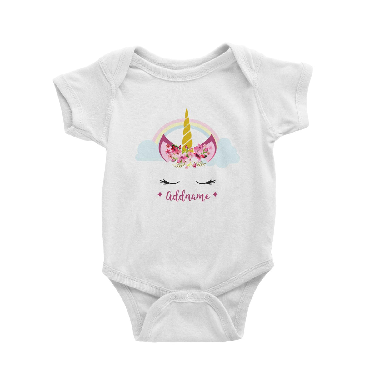 Unicorn Face Girl Addname Baby Romper