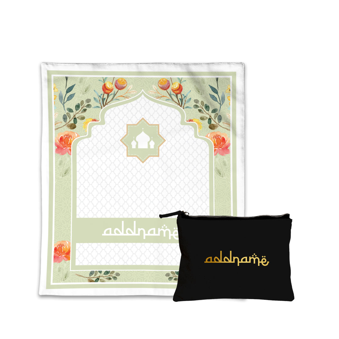 Laura Carnelian  Sejadah Prayer Mat with Zipper Pouch with Gold Personalization Bundle