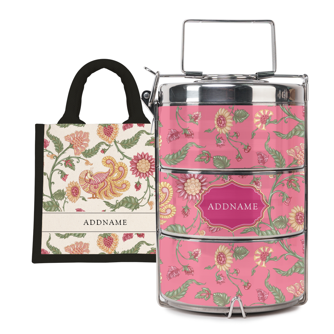 Batik Cempaka - Lunch Tote Bag with Three-Tier Tiffin Carrier