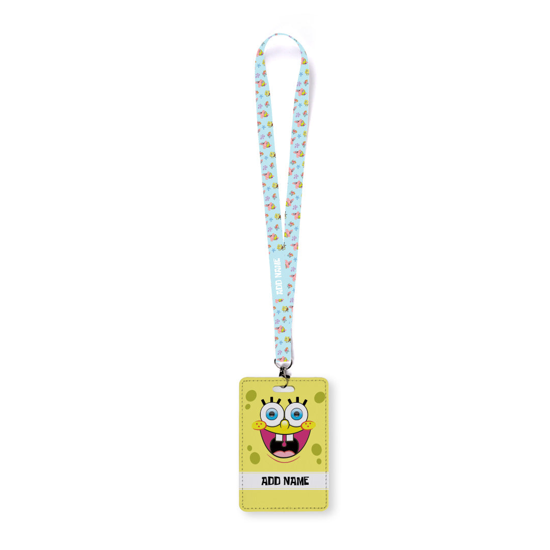 SpongeBob - Happy Walking Pattern Personalized Lanyard with Cardholder