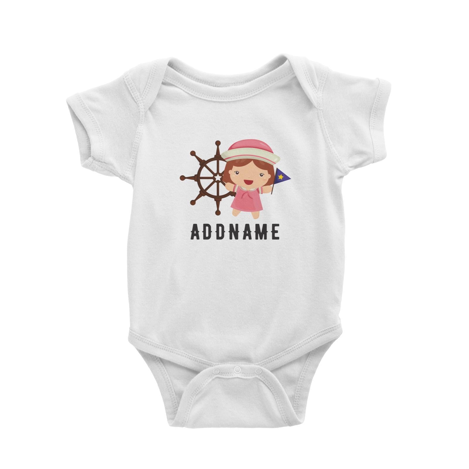 Birthday Sailor Girl In Ship With Wheel Addname Baby Romper