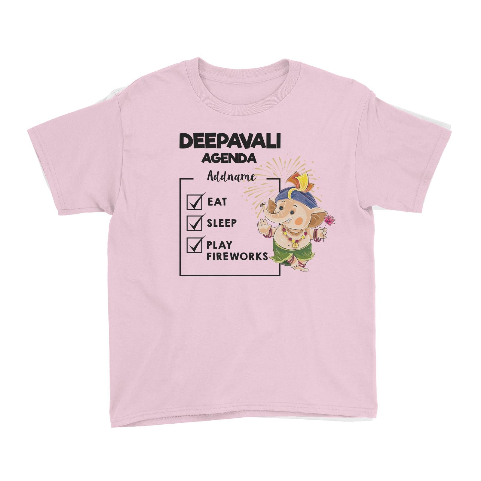 Cute Ganesha Fireworks Addname Deepavali Agenda Kid's T-Shirt