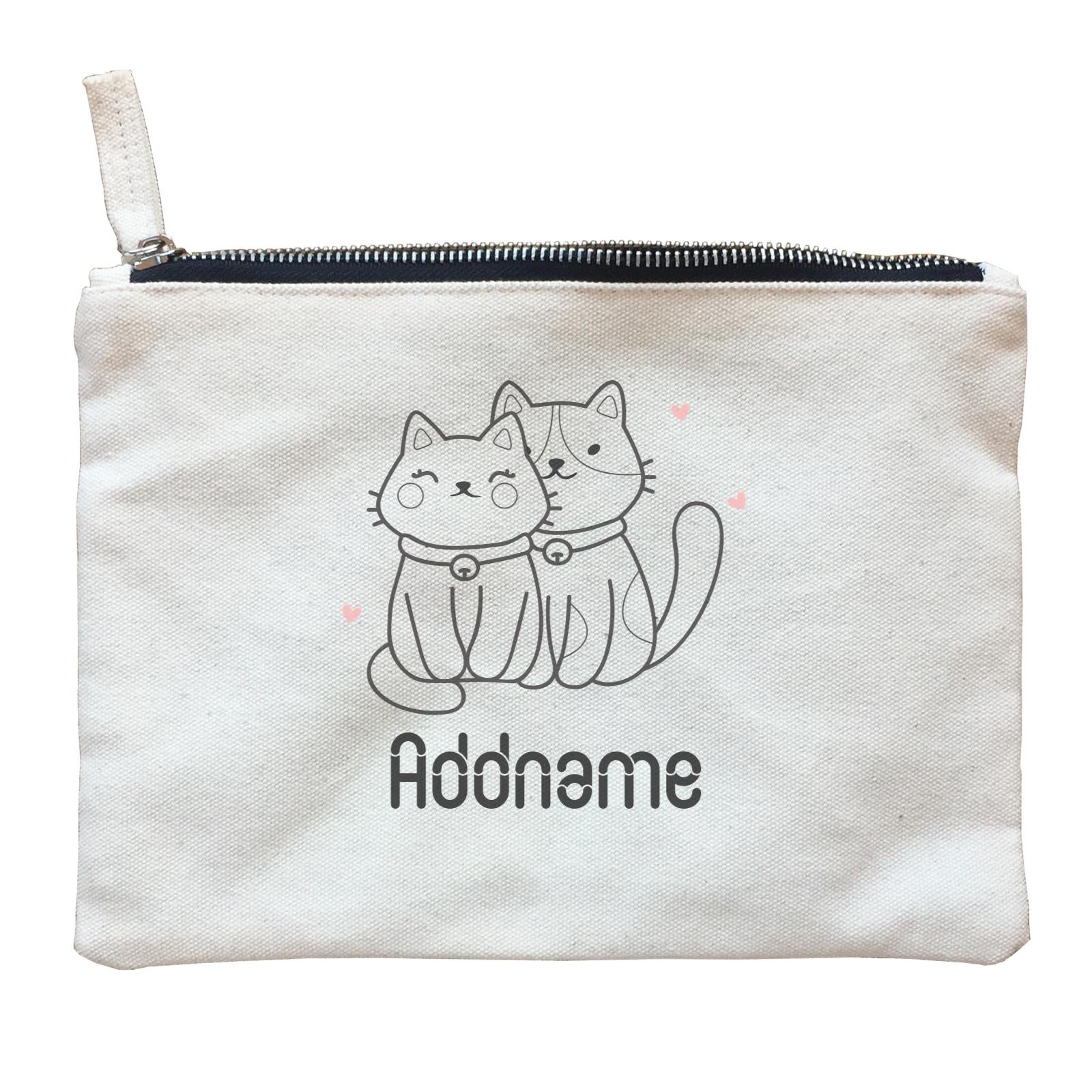 Coloring Outline Cute Hand Drawn Animals Cats Couple Cat Addname Zipper Pouch