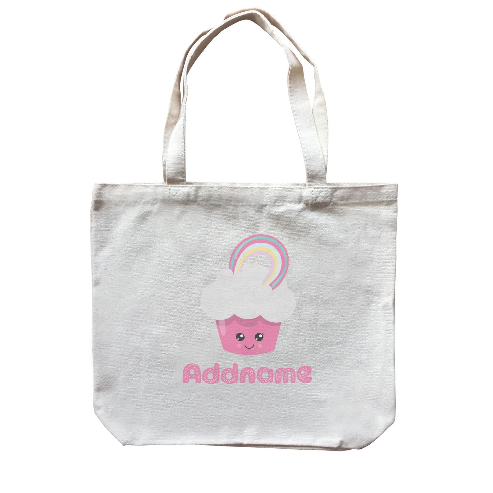 Magical Sweets Pink Cupcake with Rainbow Addname Canvas Bag