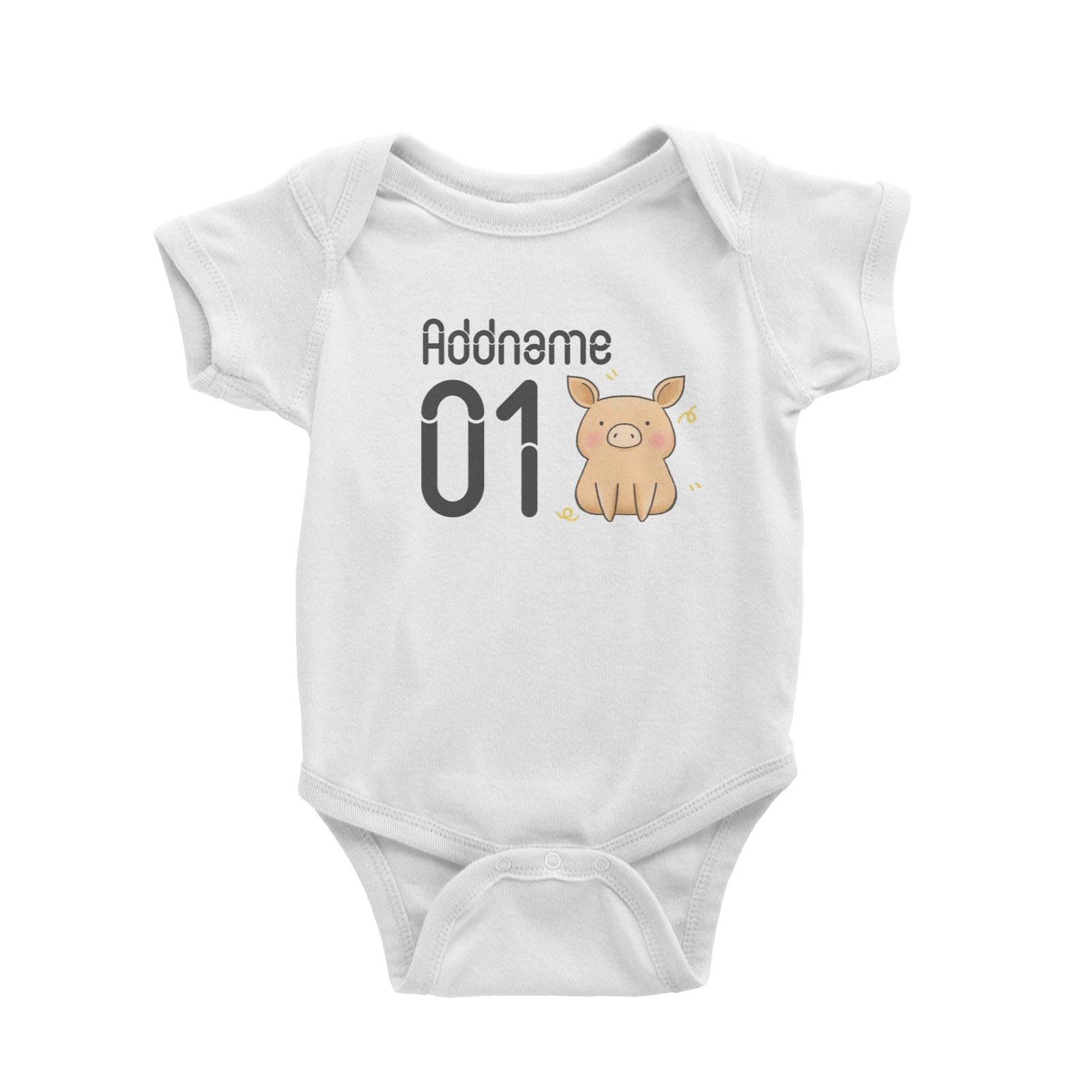 Name and Number Cute Hand Drawn Style Pig Baby Romper (FLASH DEAL)