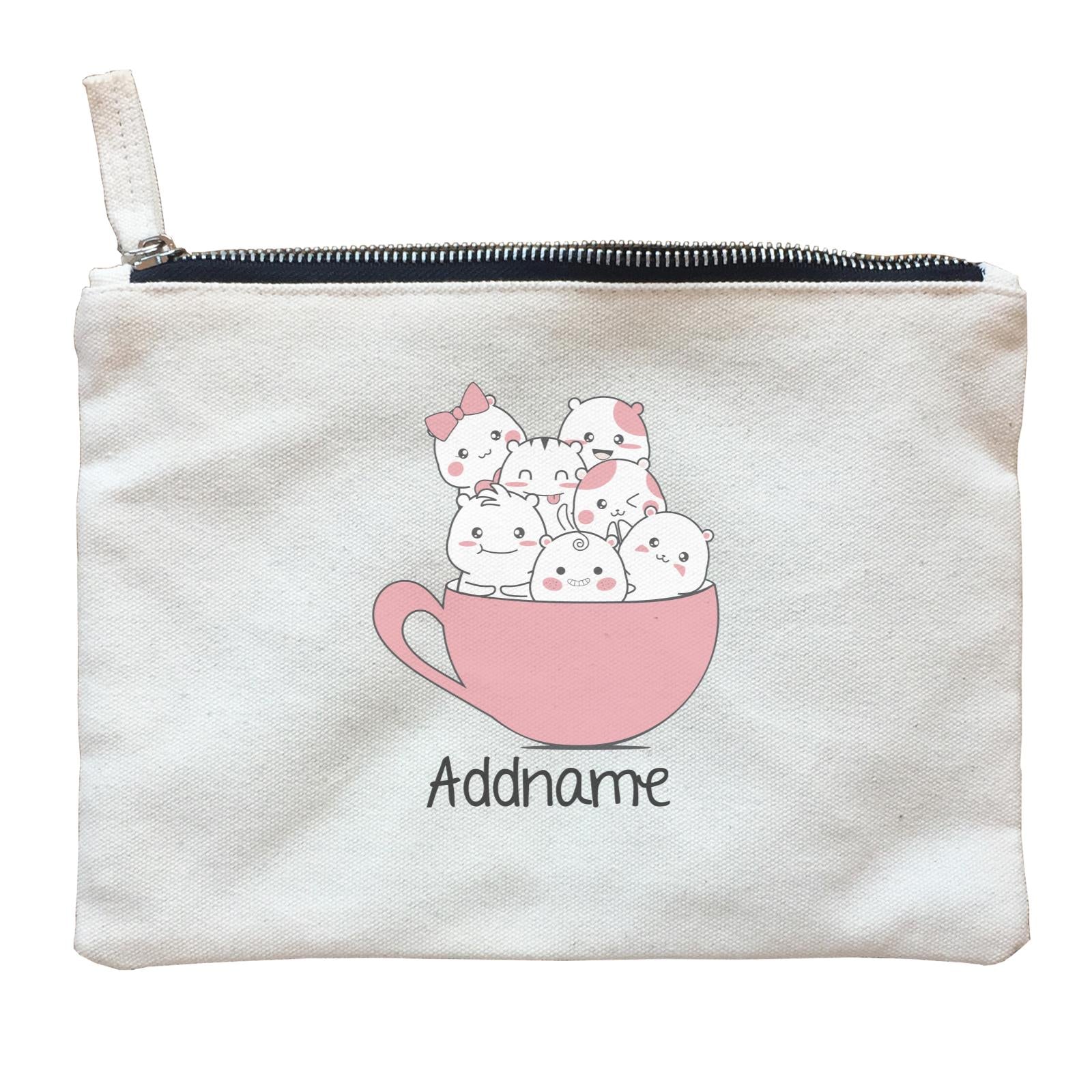 Cute Animals And Friends Series Cute Hamster Group Coffee Cup Addname Zipper Pouch