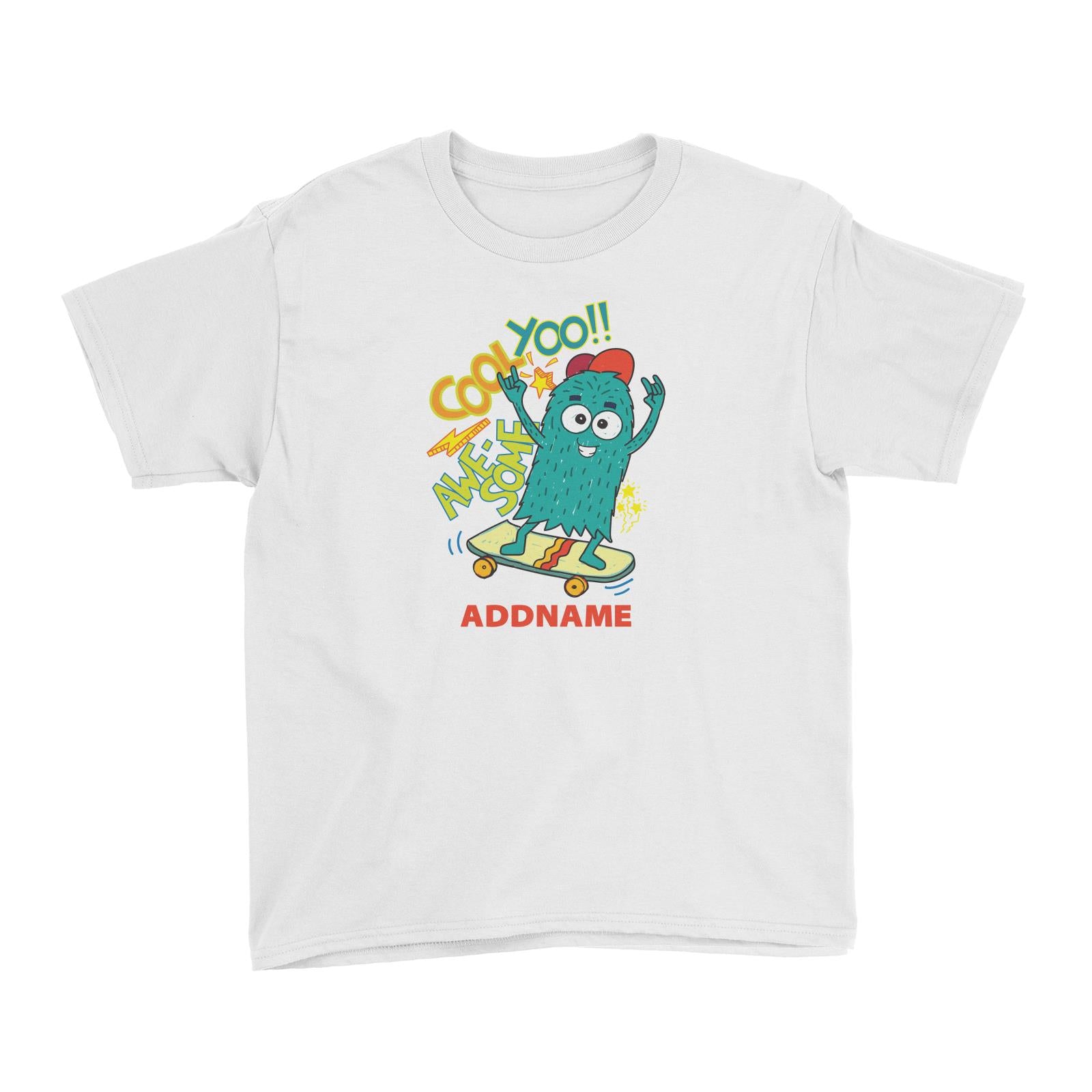 Cool Cute Monster Cool Yoo Awesome Skateboard Monster Addname Kid's T-Shirts