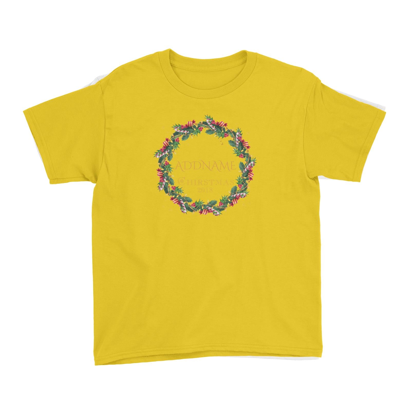 Christmas Watercolour Wreath With Candy 2018 Addname Kid's T-Shirt