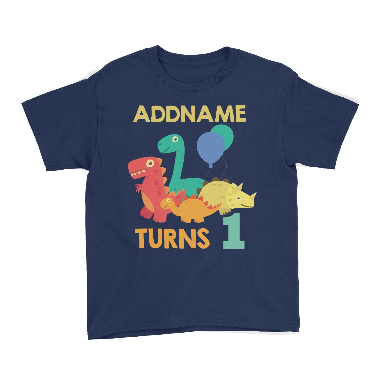 Cute Dinosaur Birthday Theme Personalizable with Name and Date Kid's T-Shirt