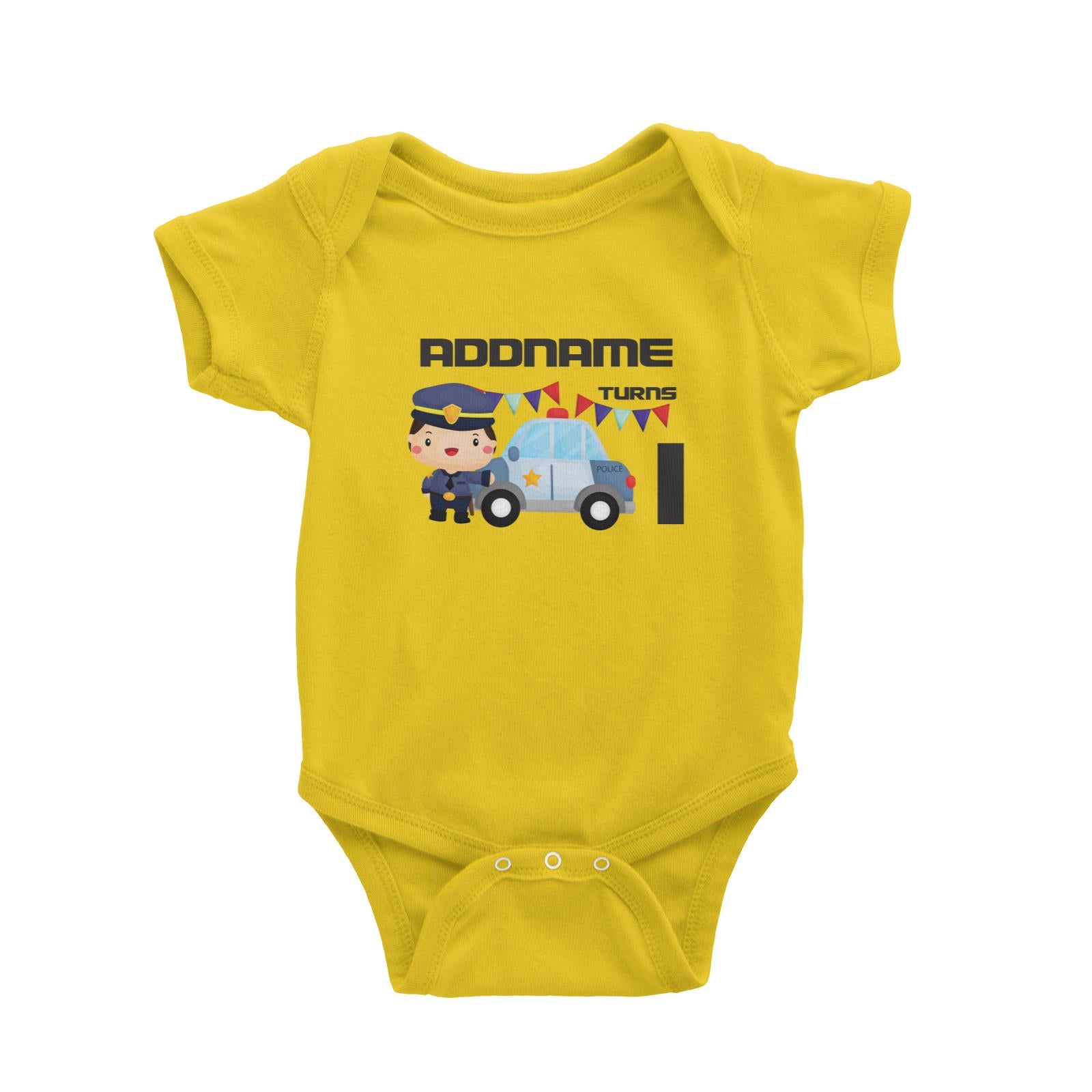 Birthday Police Officer Boy In Suit With Police Car Addname Turns 1 Baby Romper