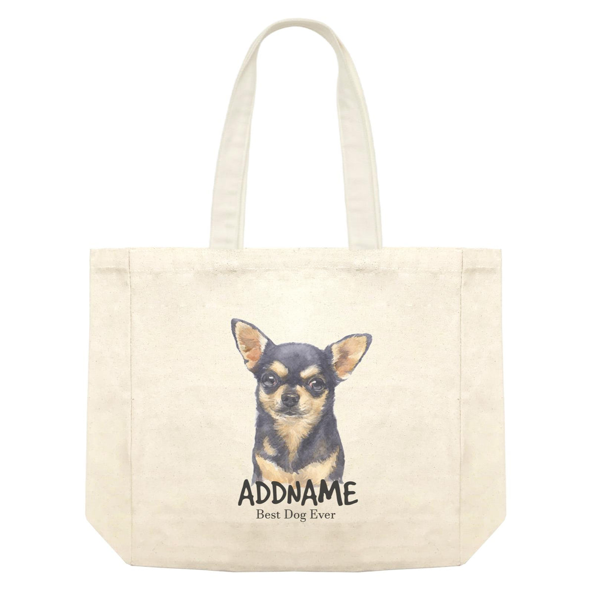 Watercolor Dog Chihuahua Black Best Dog Ever Addname Shopping Bag