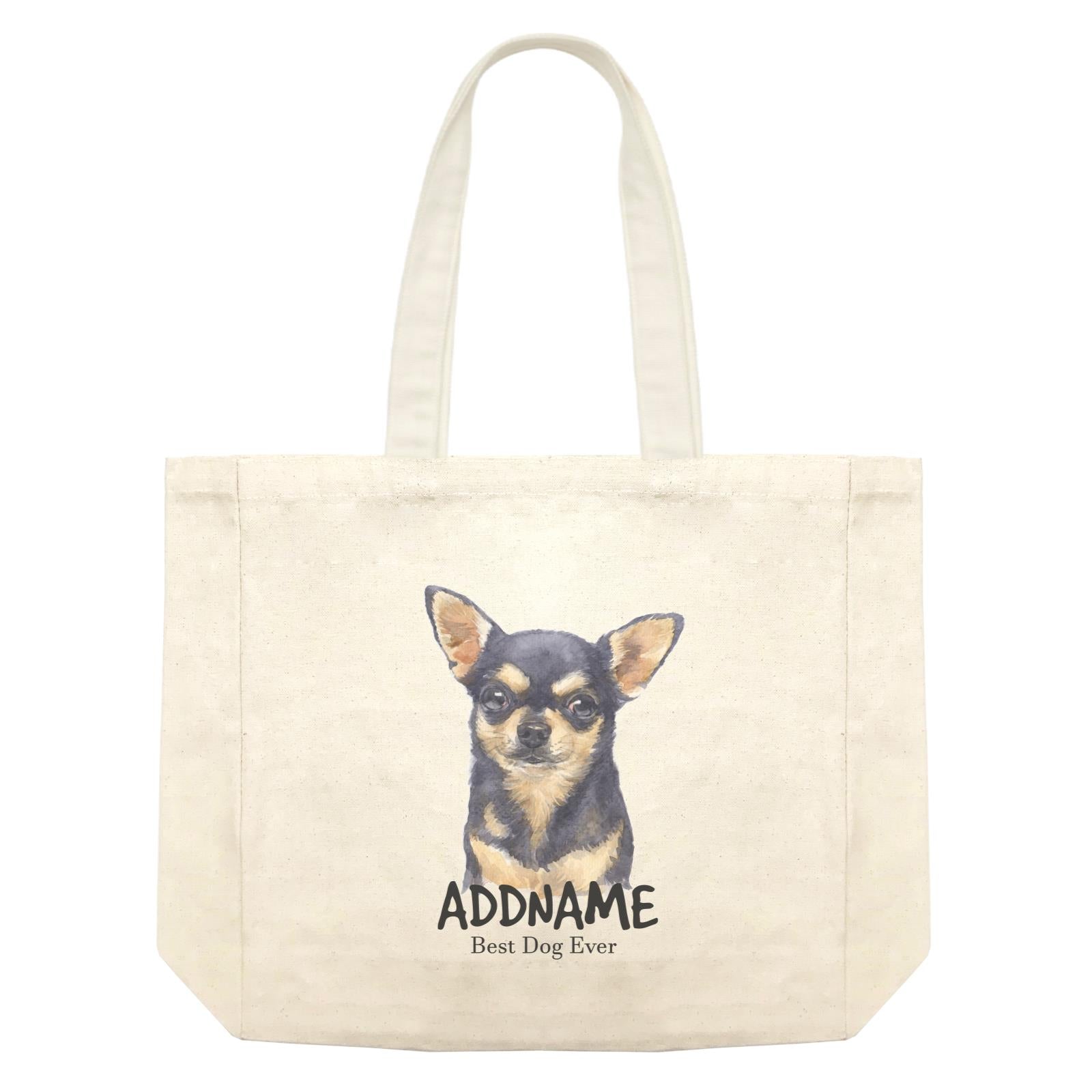 Watercolor Dog Chihuahua Black Best Dog Ever Addname Shopping Bag