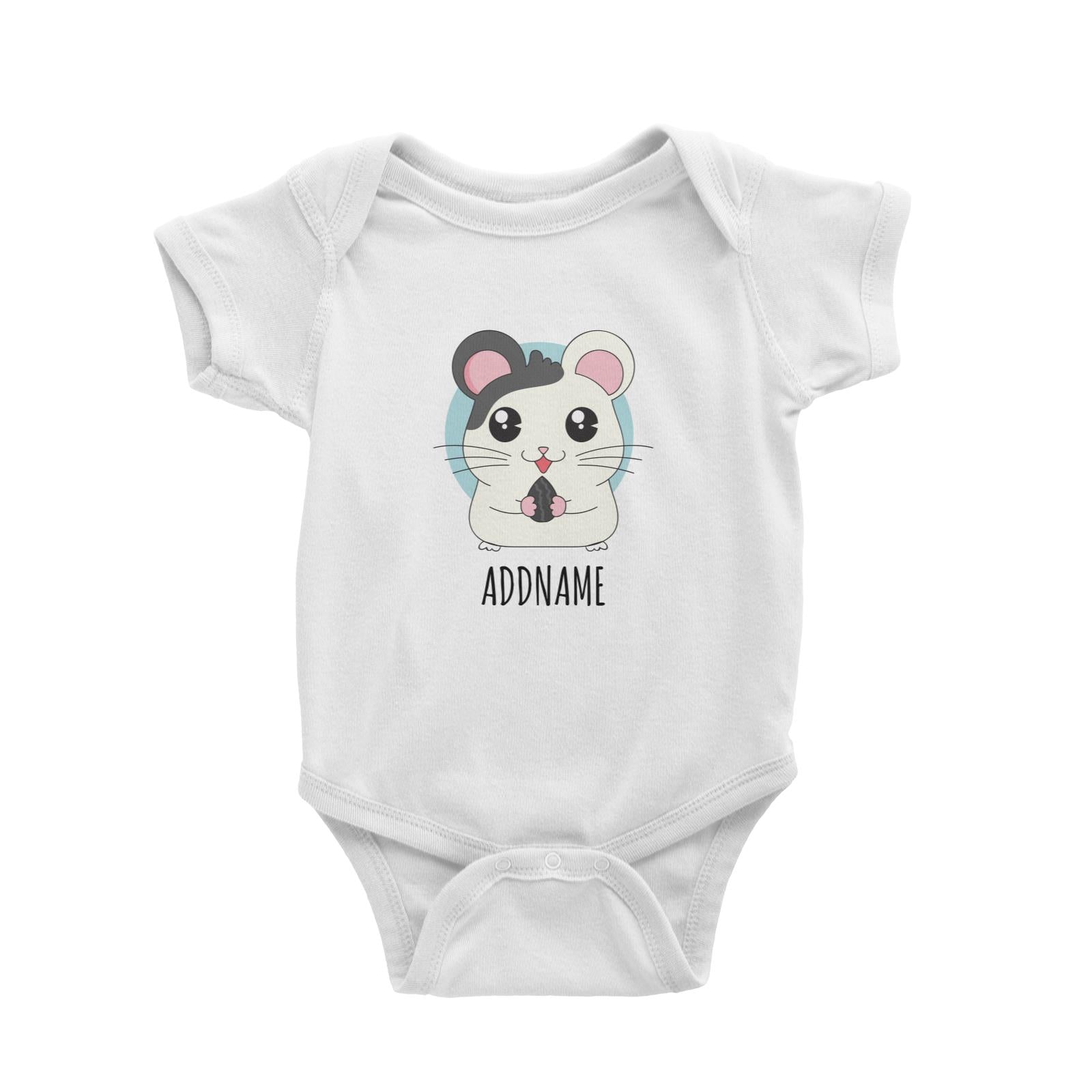 Cartoon Kawaii Mouse with Nut White White Baby Romper