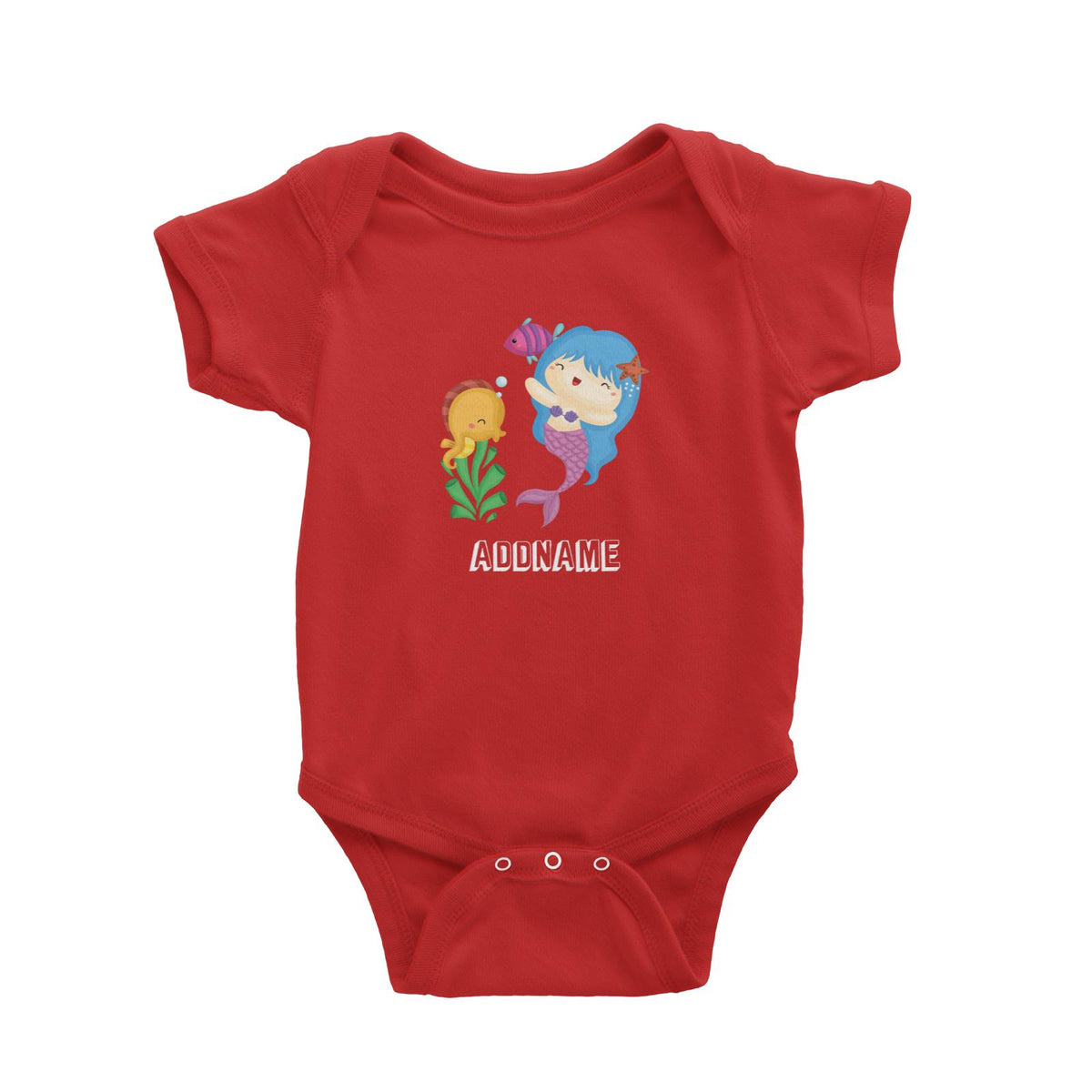 Birthday Mermaid Blue Hair Mermaid Playing With Seahorse Addname Baby Romper