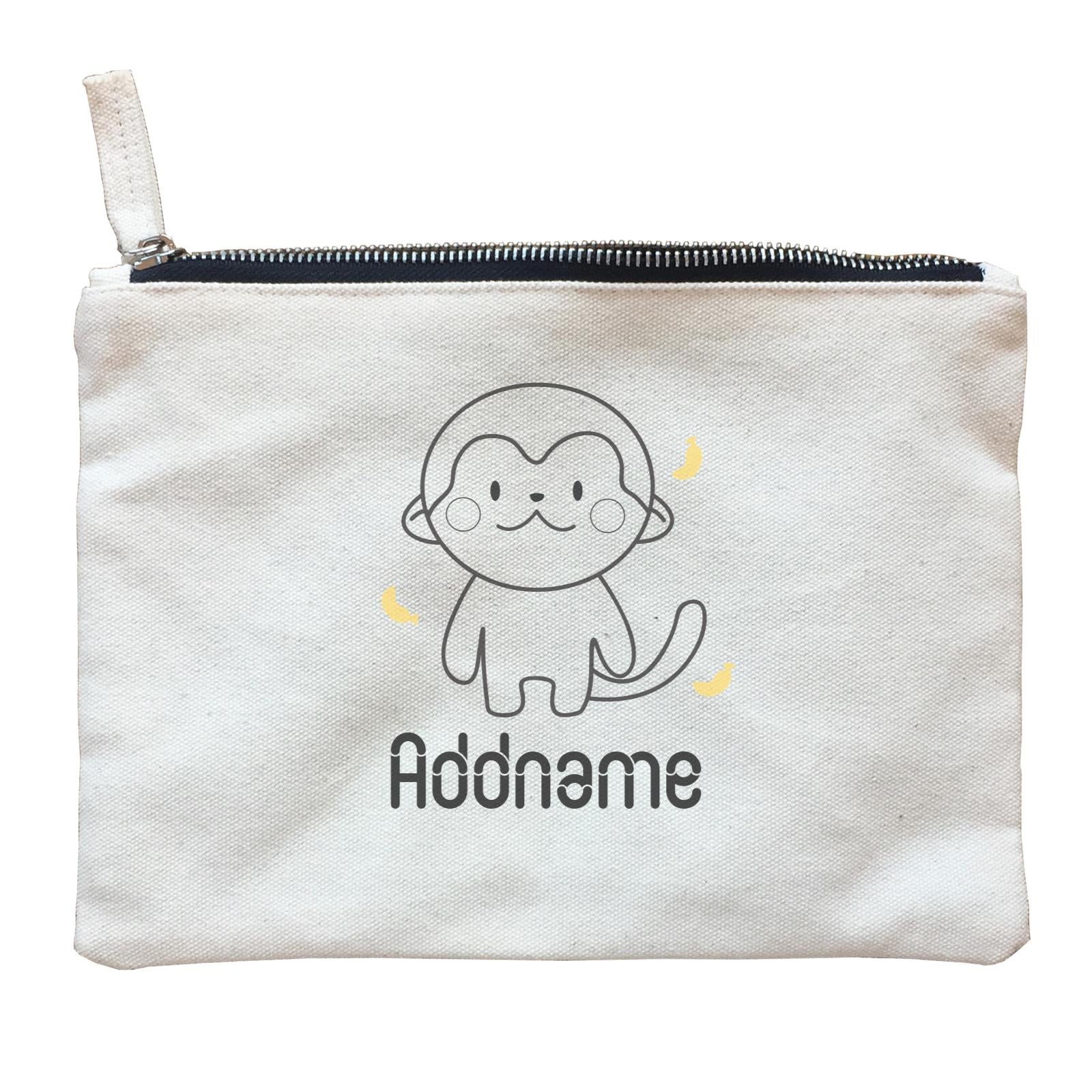 Coloring Outline Cute Hand Drawn Animals Furry Monkey Addname Zipper Pouch