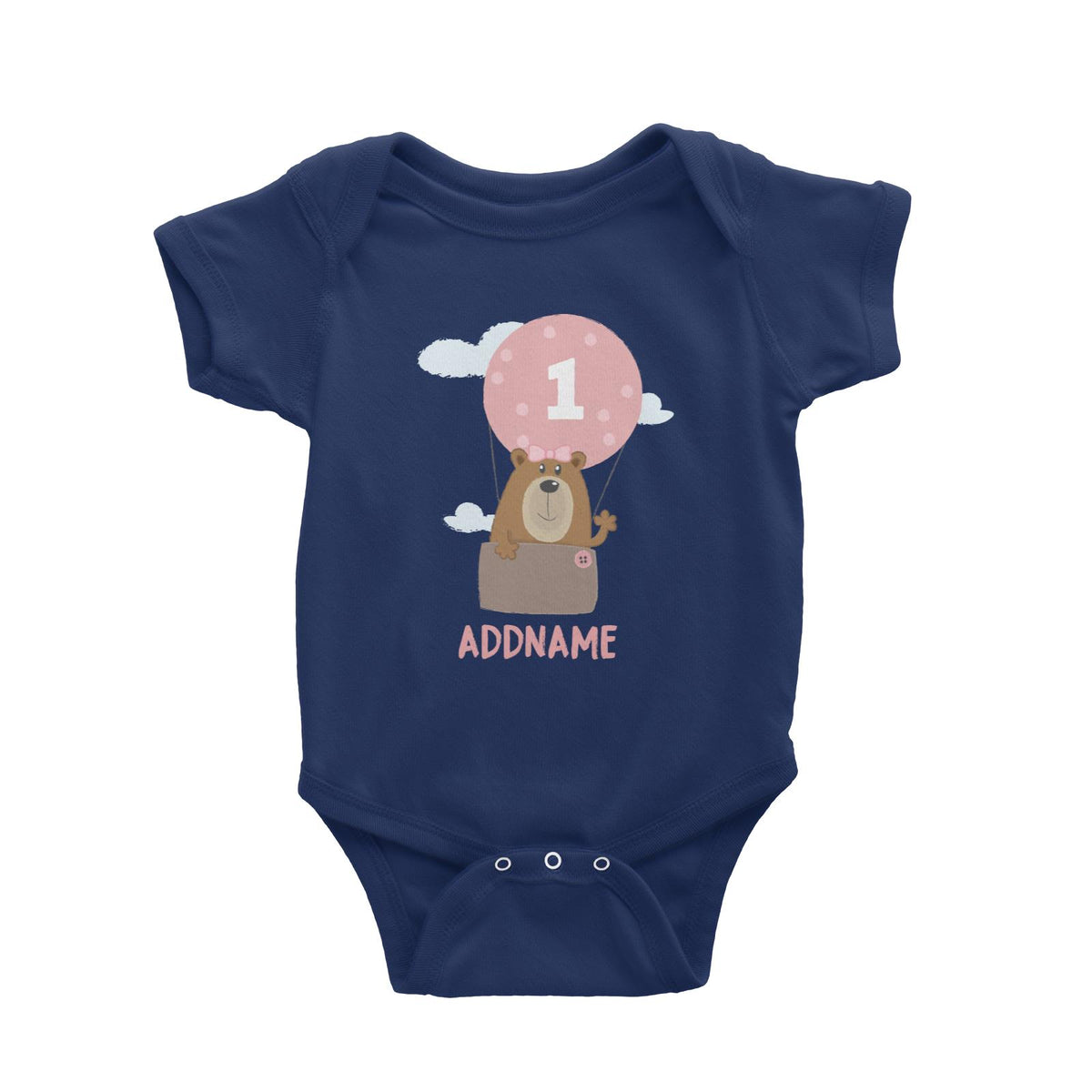 Cute Bear Girl with Hot Air Balloon Birthday Theme Personalizable with Name and Number Baby Romper