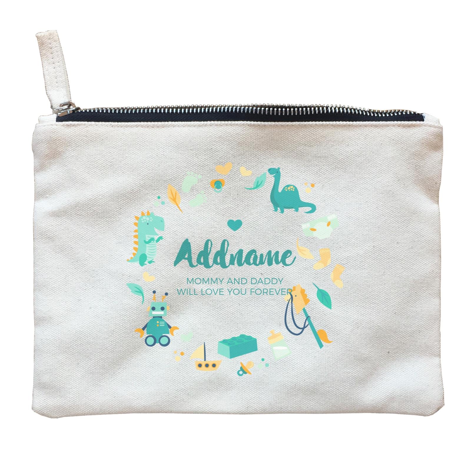 Cute Dinosaurs and Toys Elements Personalizable with Name and Text Zipper Pouch