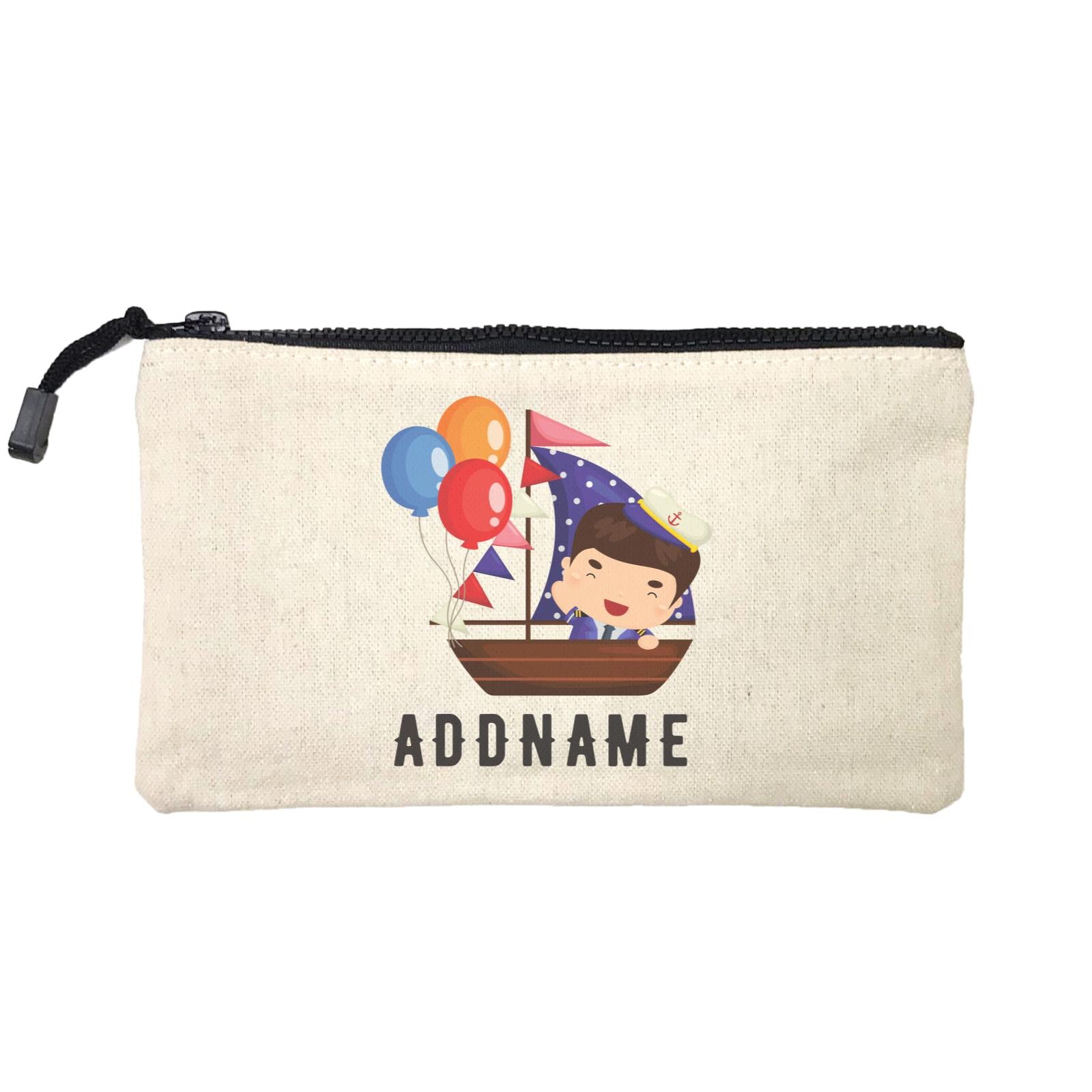 Birthday Sailor Boy In Ship With Balloon Addname  Mini Accessories Stationery Pouch