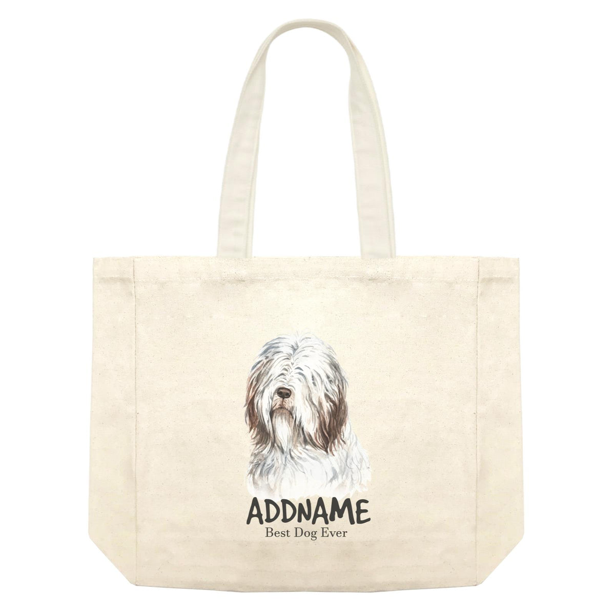 Watercolor Dog Bearded Collie Best Dog Ever Addname Shopping Bag