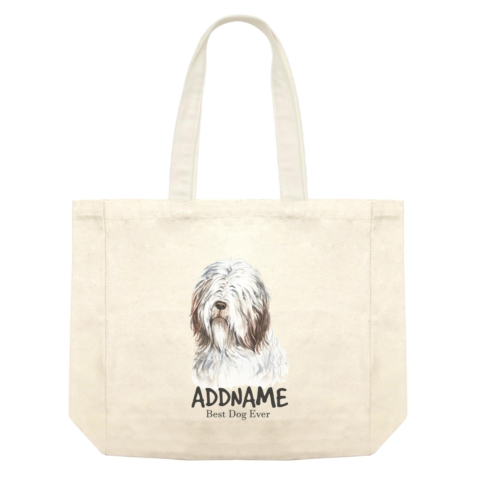 Watercolor Dog Bearded Collie Best Dog Ever Addname Shopping Bag