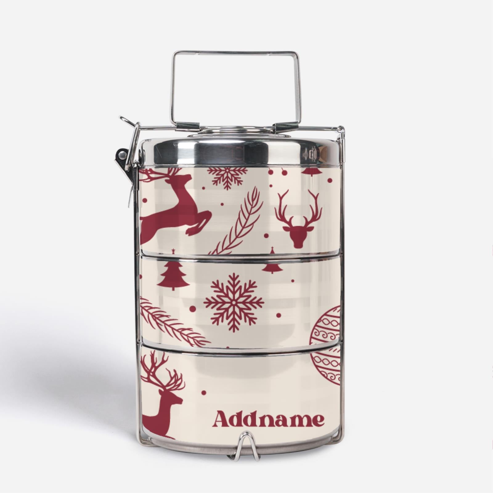 Christmas Series Premium Tiffin Carrier - Jubilant Reindeers Natural