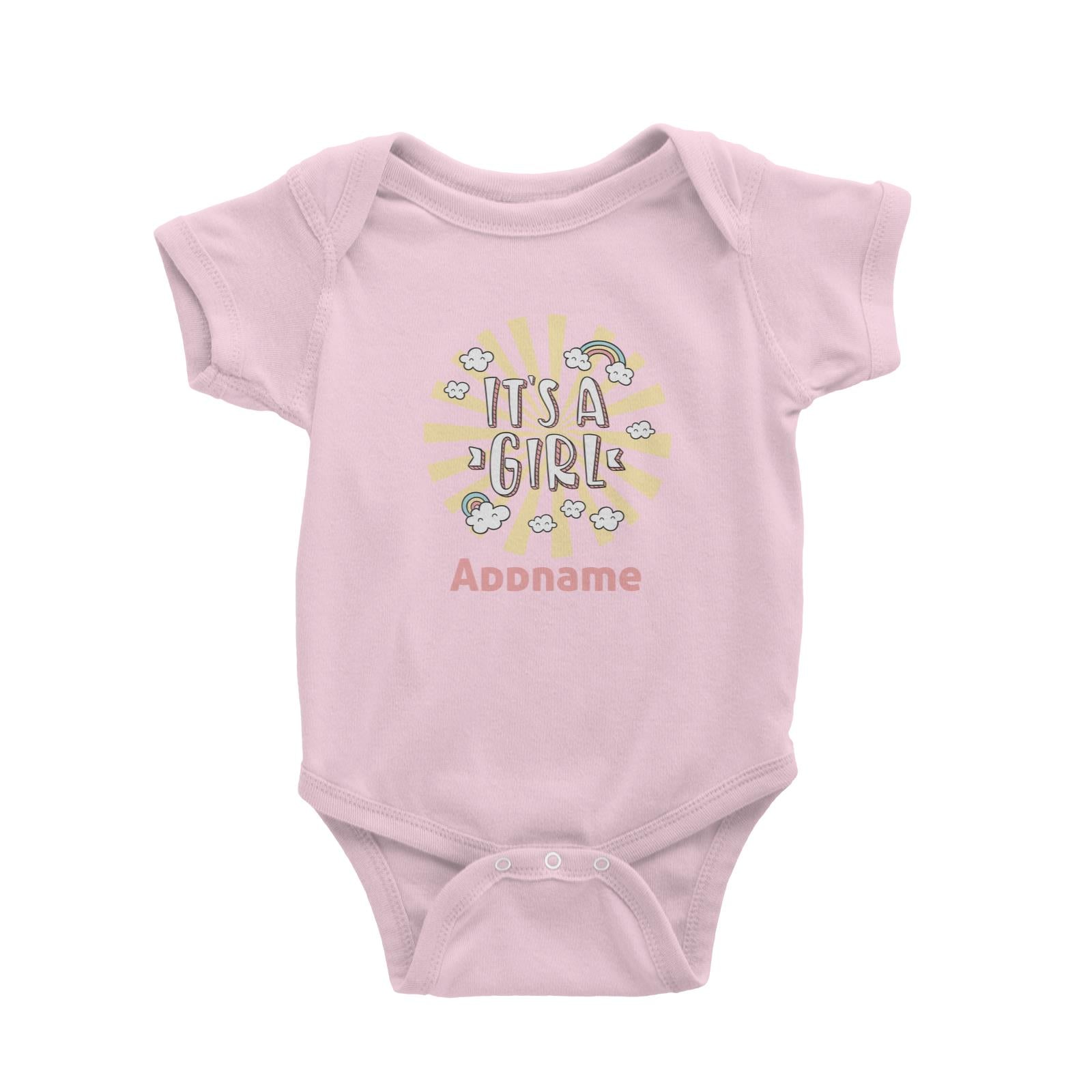 It's A Girl Addname with Rainbow and Clouds Baby Romper