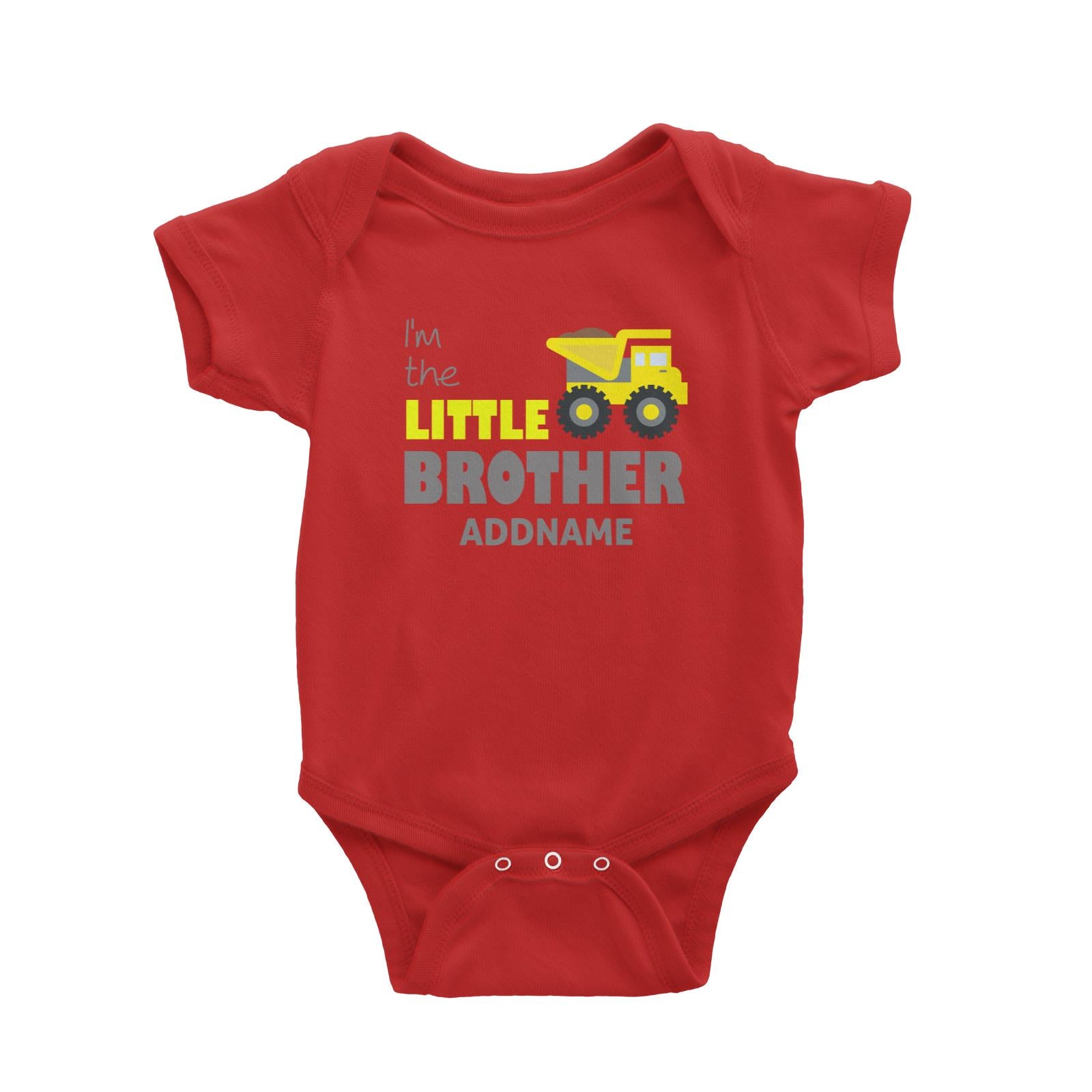 I'm The Little Brother Addname with Yellow Bulldozer Baby Romper Personalizable Designs Basic Newborn
