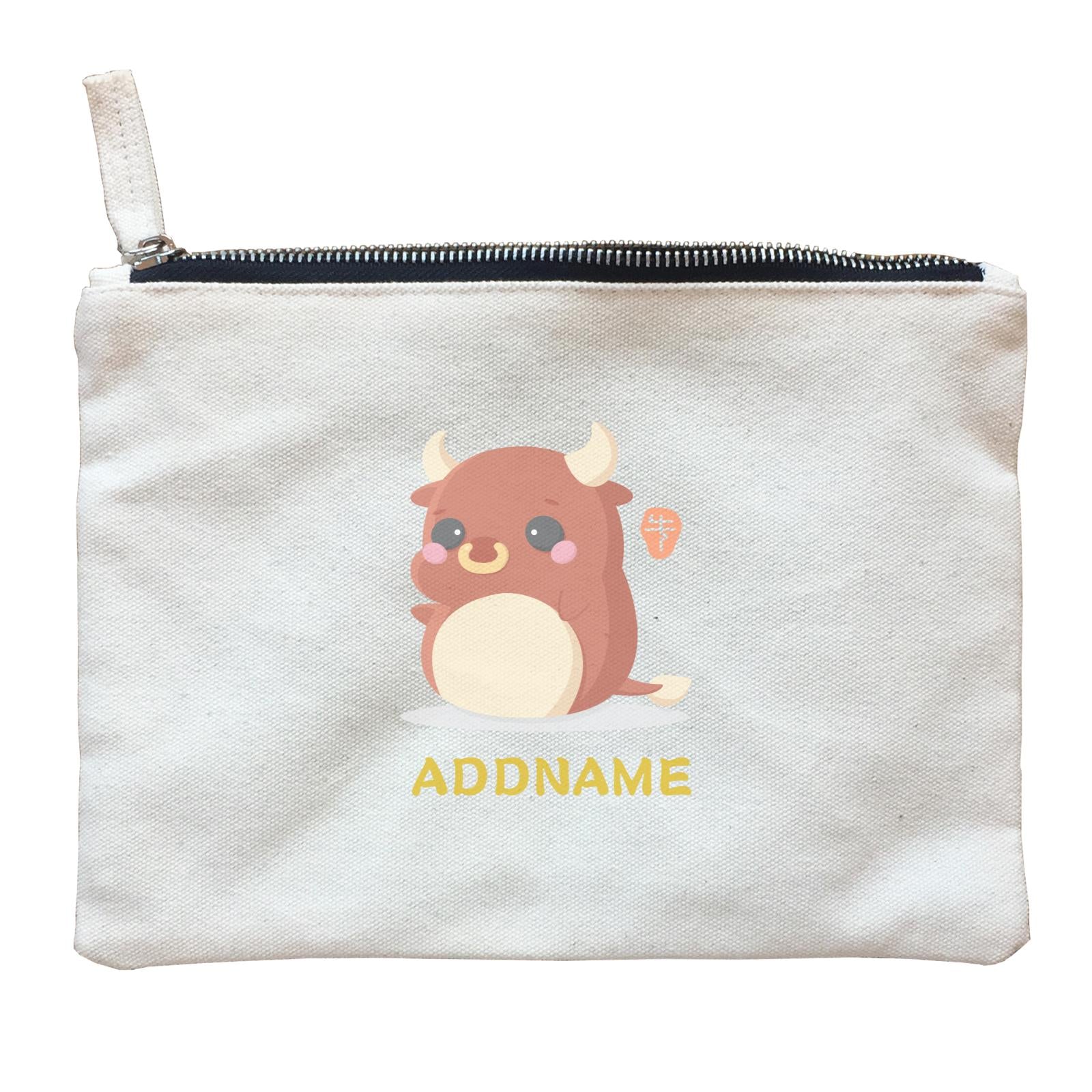 Chinese New Year Cute Twelve Zodiac Animals Cow Addname Zipper Pouch