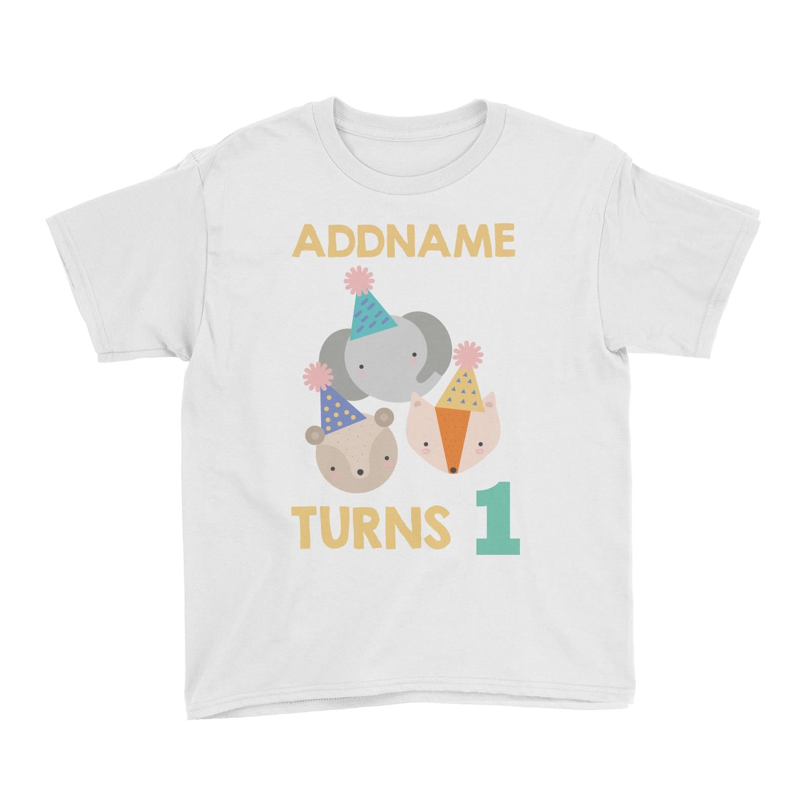 Cute It's My Birthday Safari Theme with Animals Head Personalizable with Name and Number Kid's T-Shirt