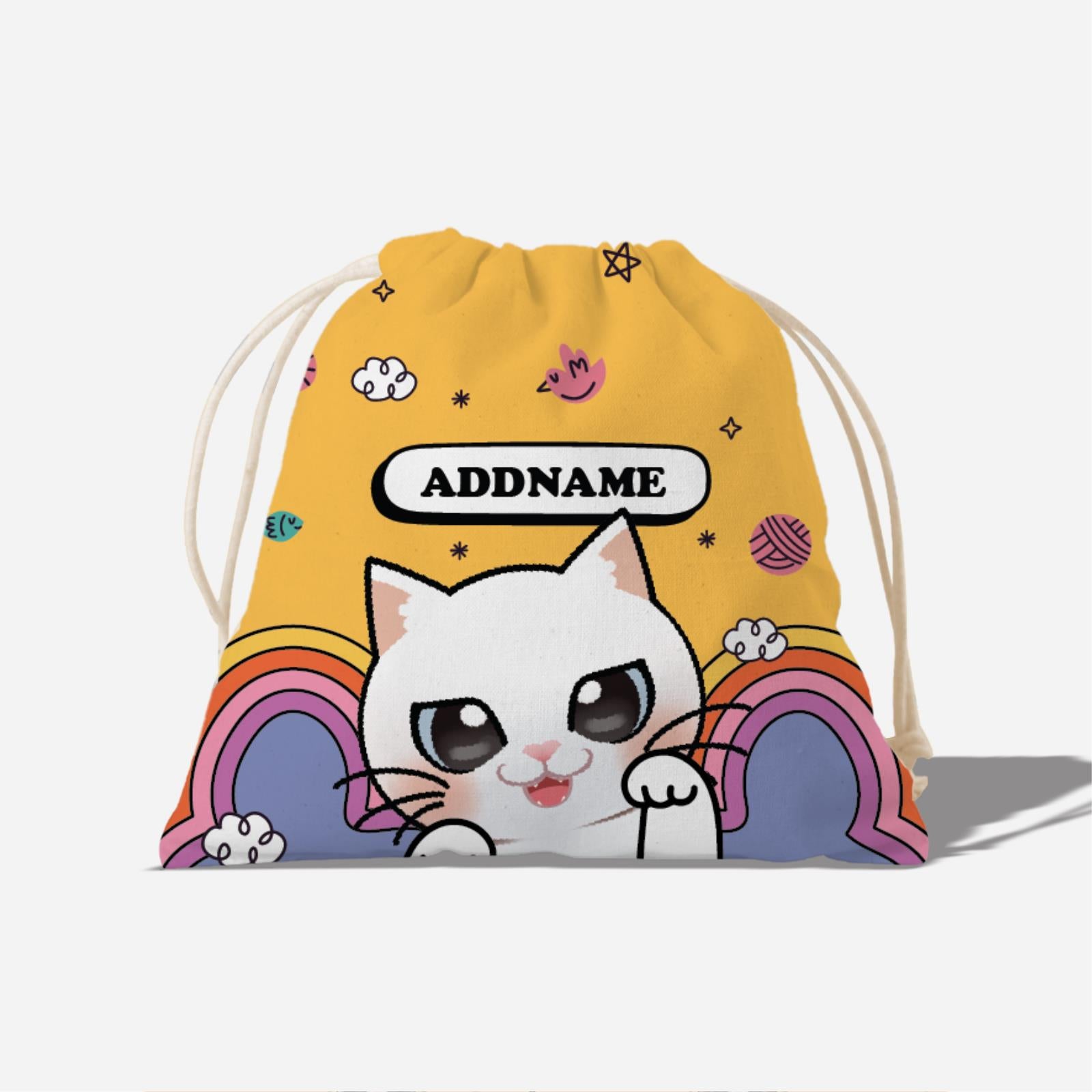 Paw Print Series Full Print Satchel - White Cat