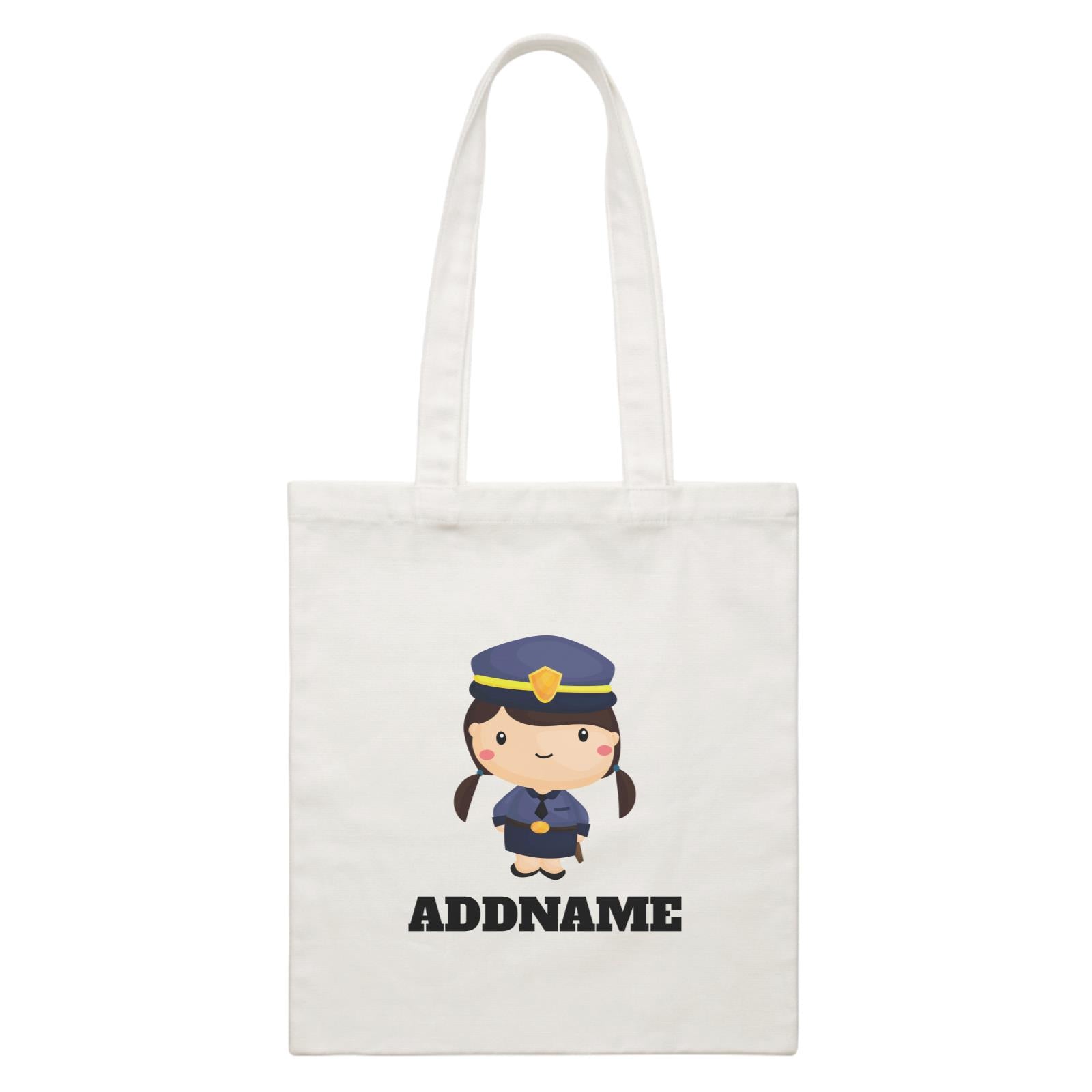 Birthday Police Officer Long Twin Pony Tails Girl In Suit Addname White Canvas Bag