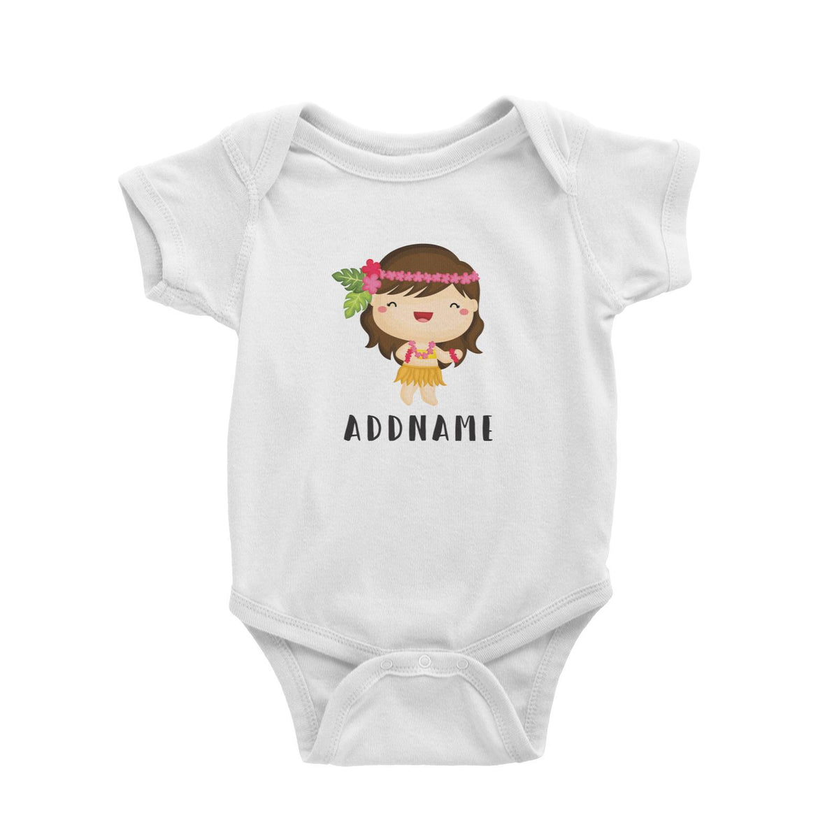 Birthday Hawaii Girl Wearing Hula Grass Dress Addname Baby Romper