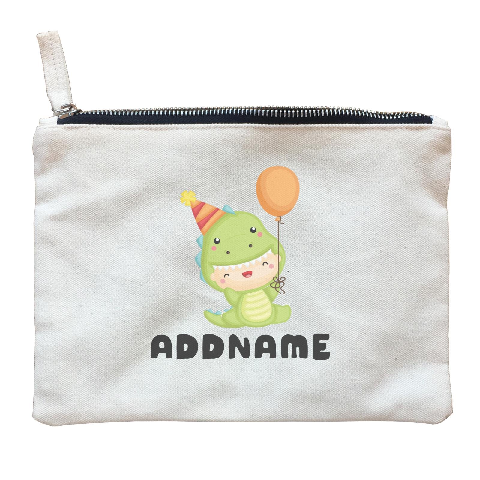 Birthday Dinosaur Happy Baby Wearing Dinosaur Suit And Party Hat Addname Zipper Pouch