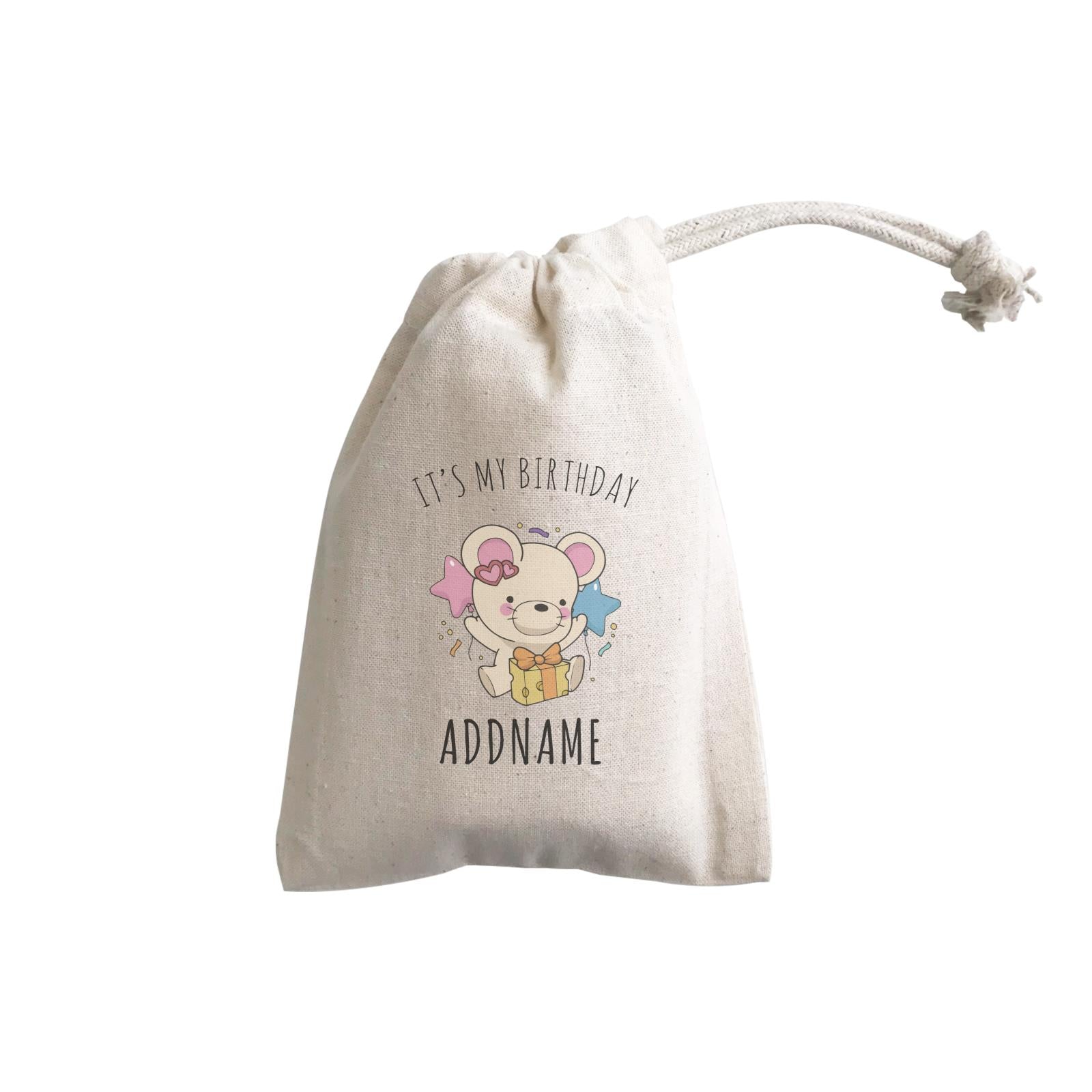 Birthday Sketch Animals Mouse with Cheese Present It's My Birthday Addname GP Gift Pouch