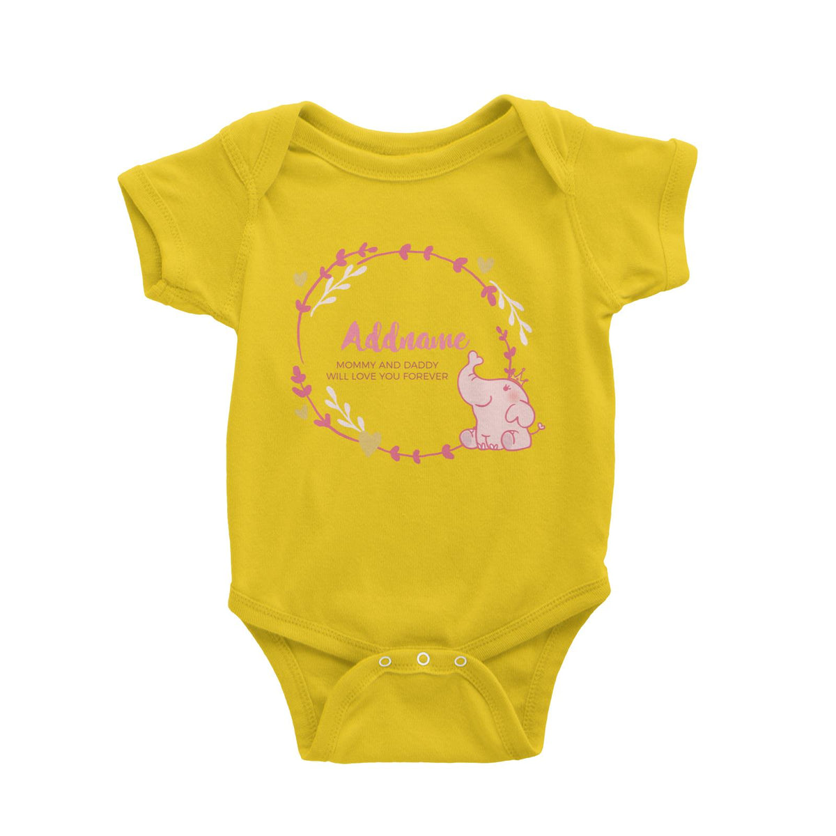 Cute Pink Elephant Princess Personalizable with Name and Text Baby Romper