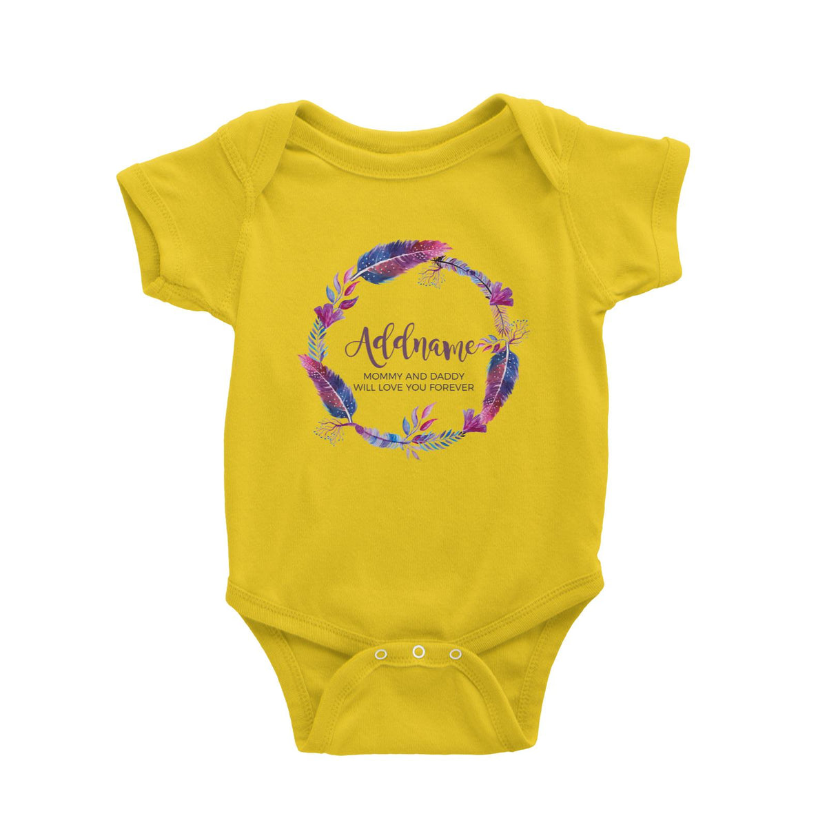 Purple Feather Wreath Personalizable with Name and Text Baby Romper