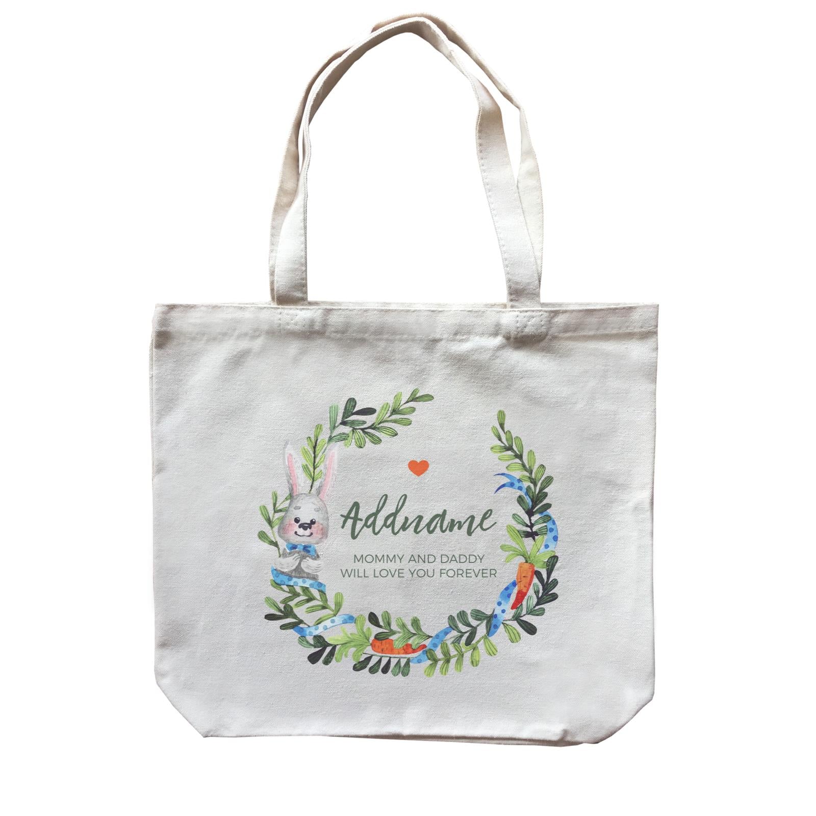 Watercolour Blue Rabbit and Carrots Wreath Personalizable with Name and Text Canvas Bag