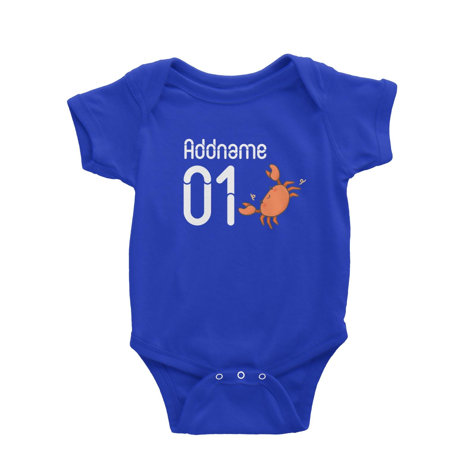 Name and Number Cute Hand Drawn Style Crab Baby Romper