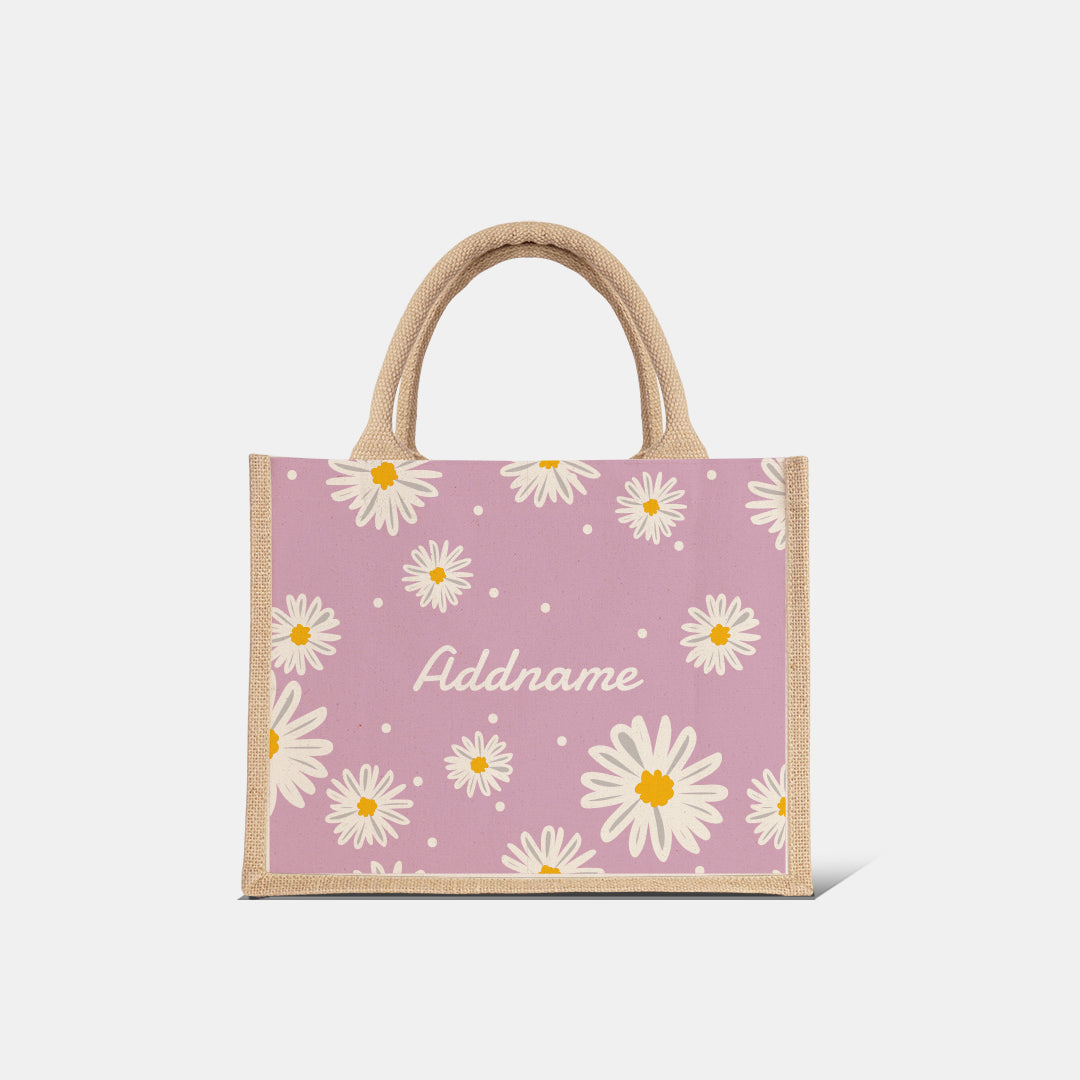 Daisy Series Half Lining Small Jute Bag - Blush Natural
