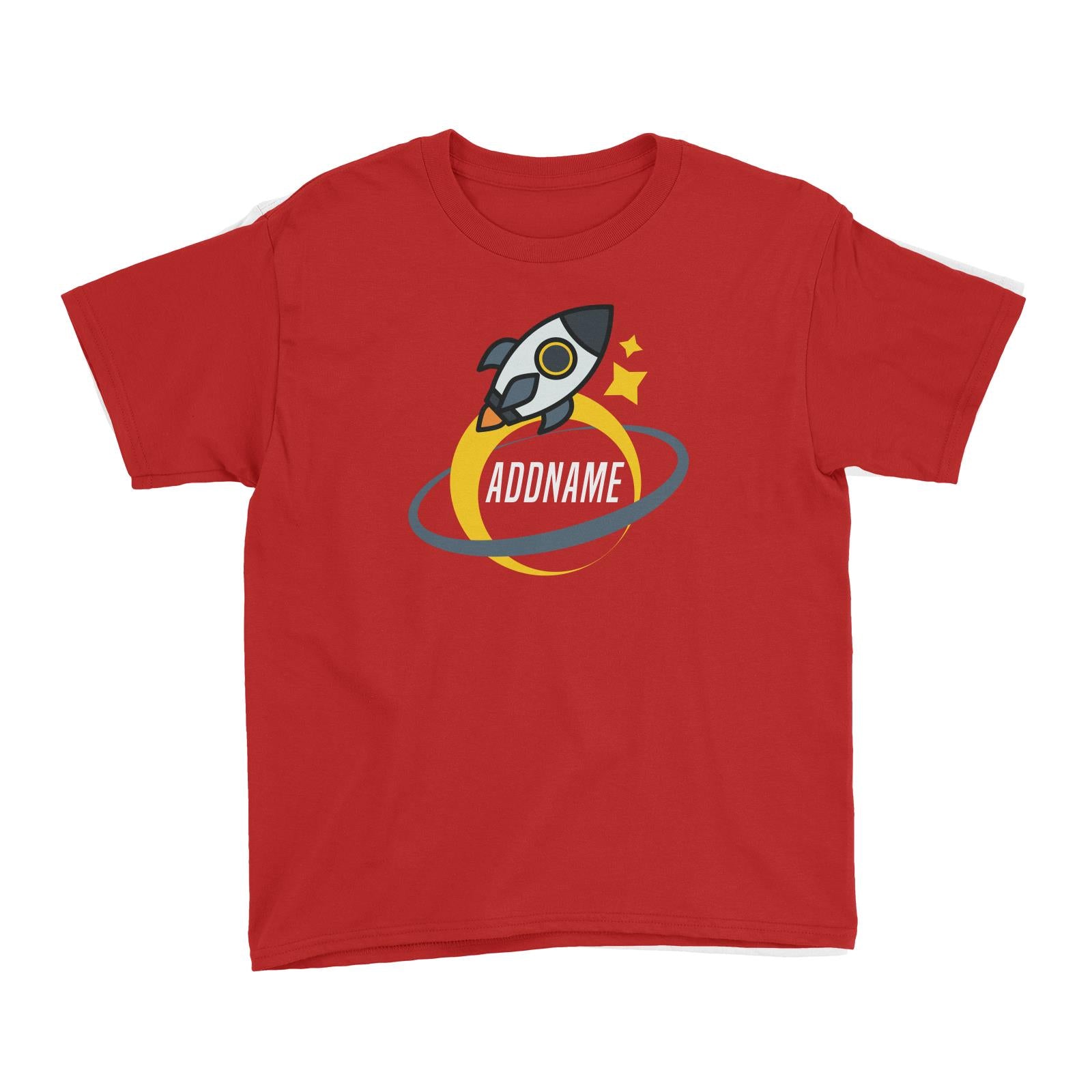 Birthday Rocket To Galaxy Moon And Star Addname Kid's T-Shirt