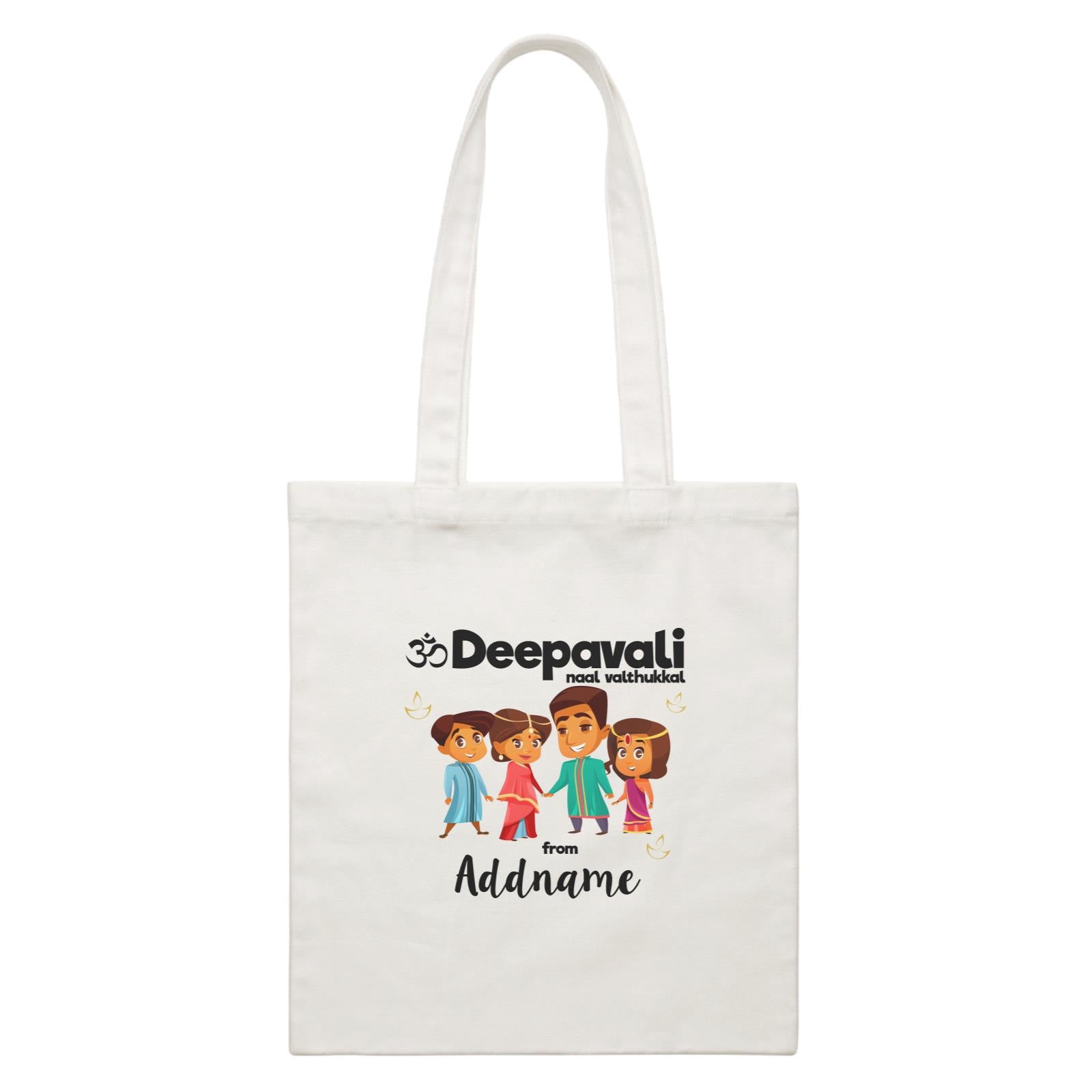 Cute Family Of Four OM Deepavali From Addname White Canvas Bag