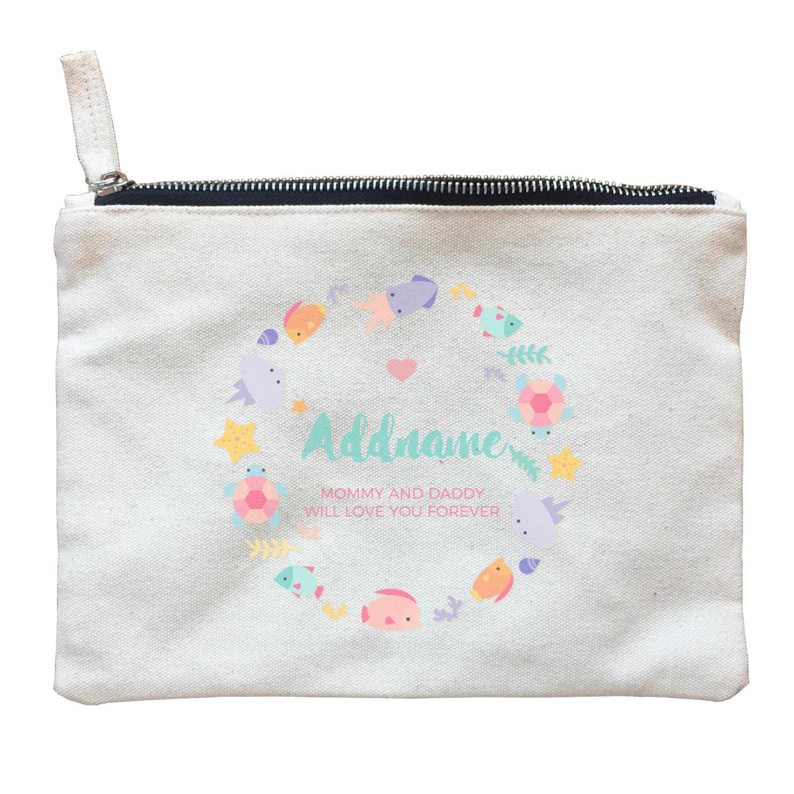 Cute Sea Creatures with Elements Personalizable with Name and Text Zipper Pouch