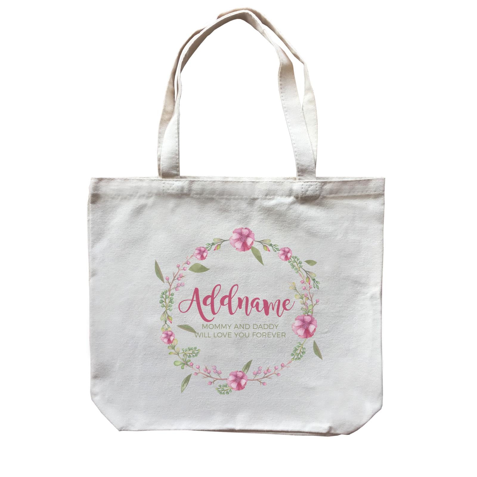 Pink Flower Wreath Personalizable with Name and Text Canvas Bag