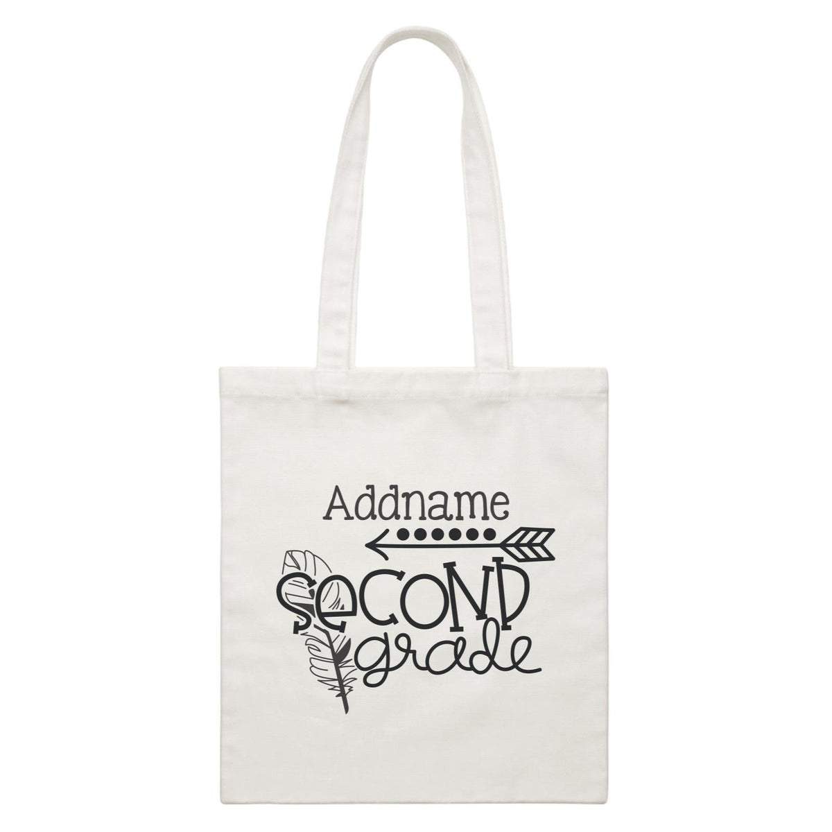 Graduation Series Second Grade with Feather White Canvas Bag