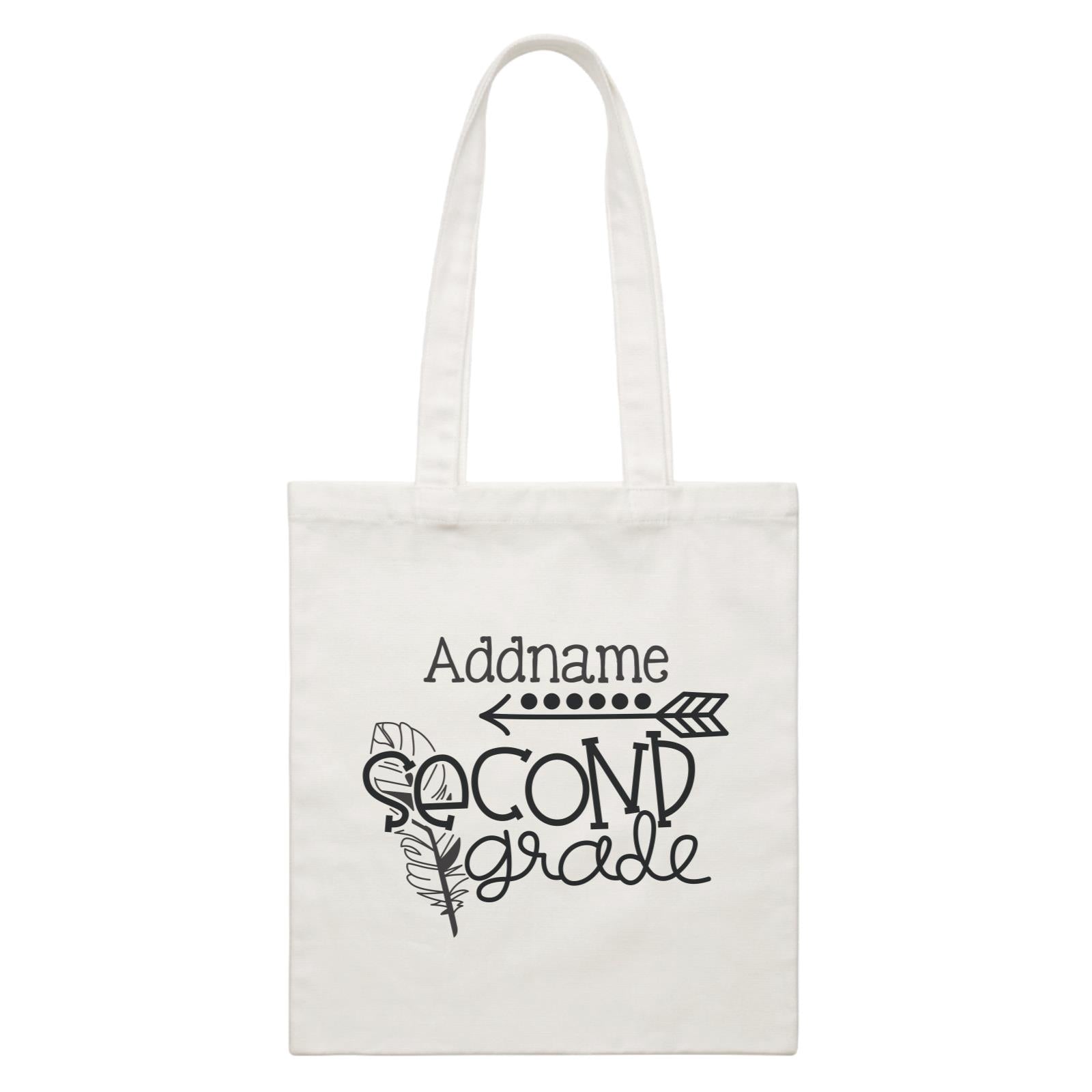 Graduation Series Second Grade with Feather White Canvas Bag